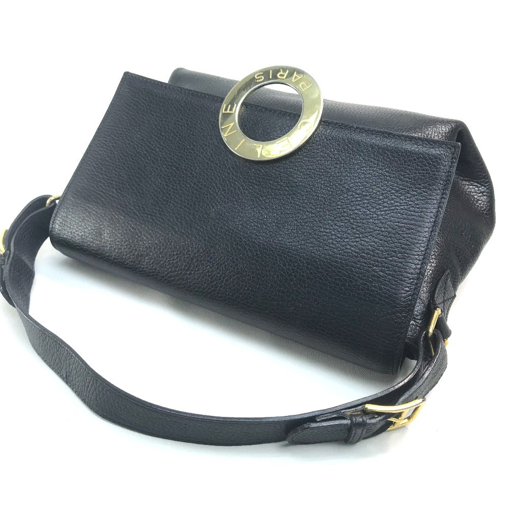 CELINE Handbag leather Black x Gold Metal Circle logo Women Secondhand