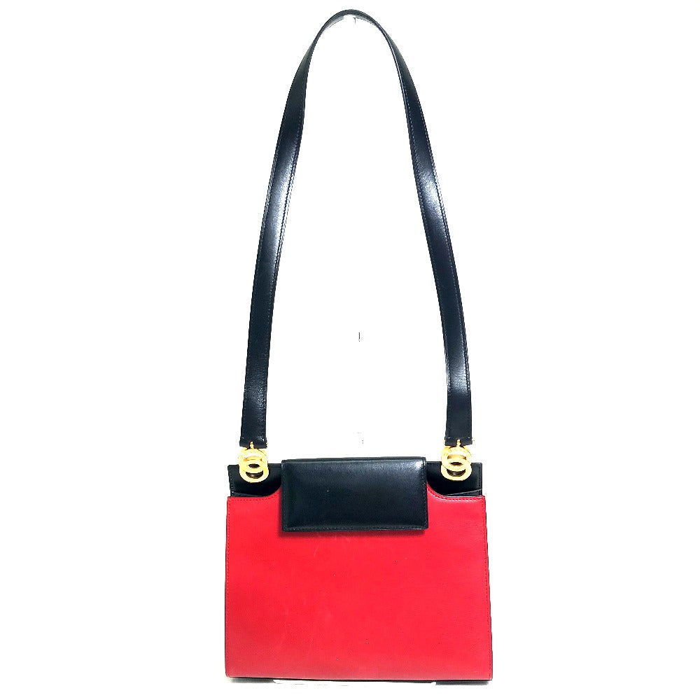 CELINE Shoulder Bag leather Red / black Bicolor logoMetal Women Secondhand