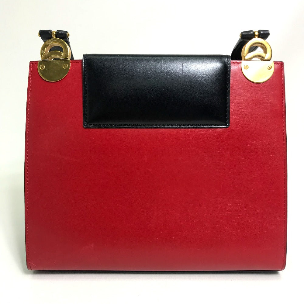 CELINE Shoulder Bag leather Red / black Bicolor logoMetal Women Secondhand