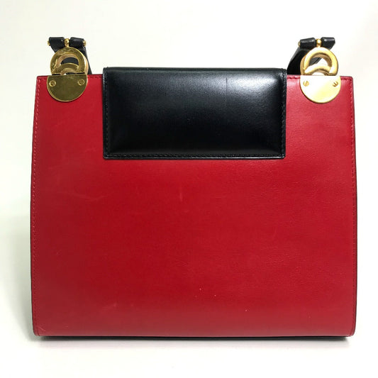 CELINE Shoulder Bag leather Red / black Bicolor logoMetal Women Secondhand