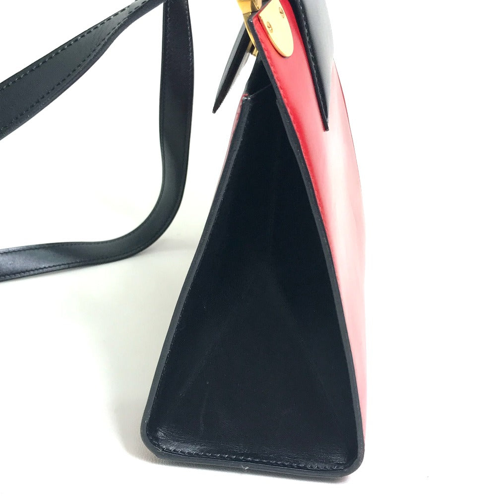CELINE Shoulder Bag leather Red / black Bicolor logoMetal Women Secondhand