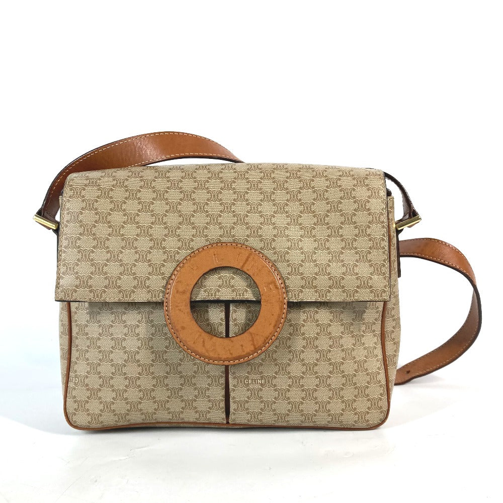 CELINE Shoulder Bag Leather / PVC beige Circle logo Triomphe Women