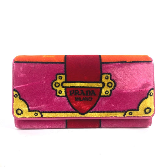 PRADA Long Wallet Purse 1MH019 velvet pink Long wallet logo Women