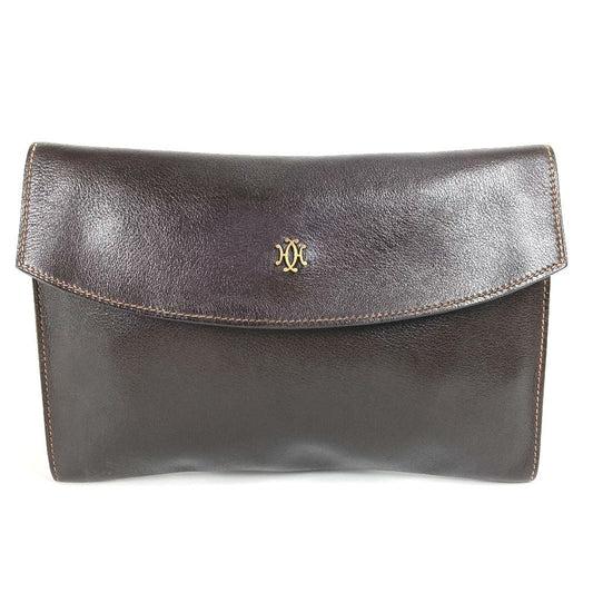 HERMES Clutch bag leather Brown logo
