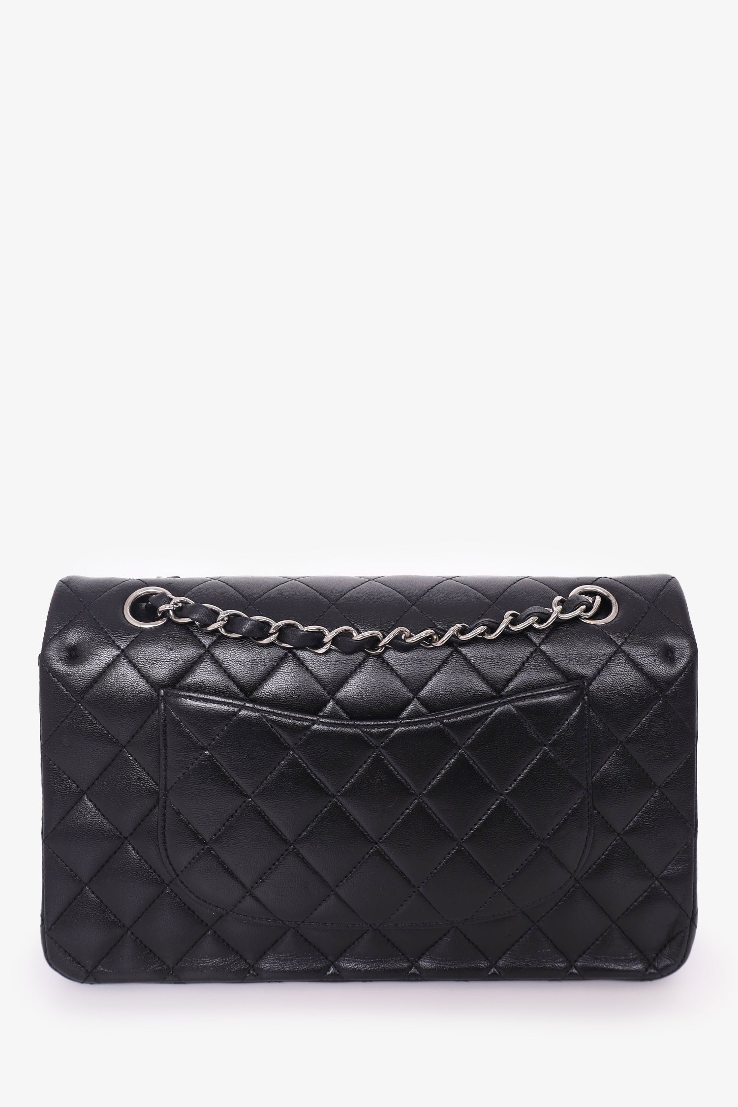 Chanel™ 2009-10 Black Lambskin Quilted Medium Double Flap Shoulder Bag