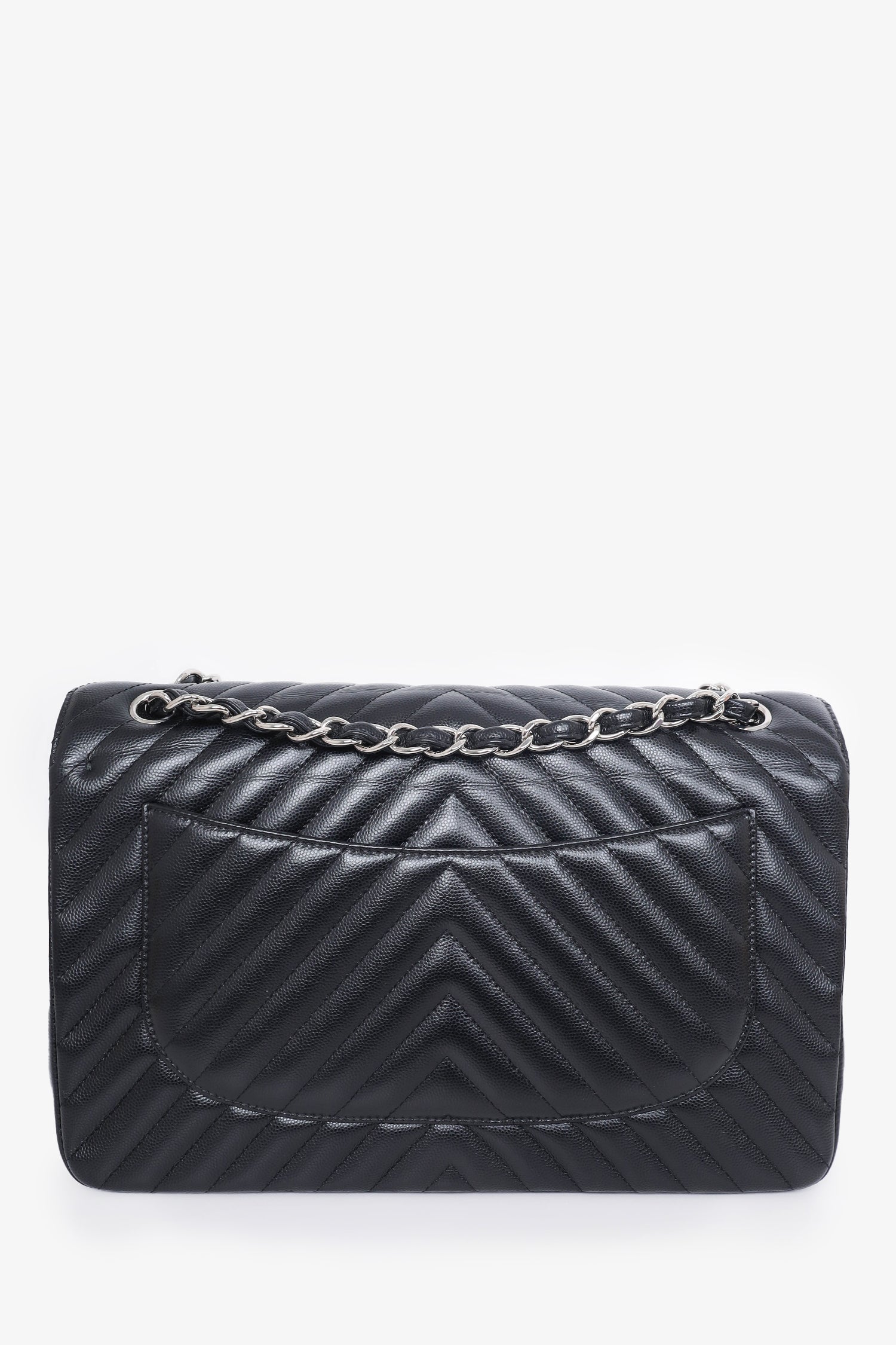 Chanel™ 2016-17 Black Chevron Caviar Leather Jumbo Double Flap Shoulder Bag