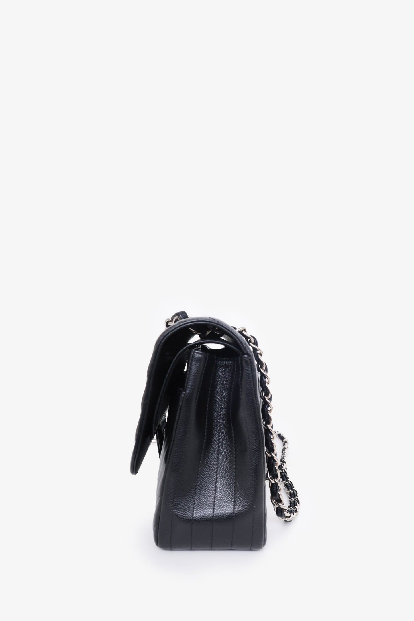 Chanel™ 2016-17 Black Chevron Caviar Leather Jumbo Double Flap Shoulder Bag