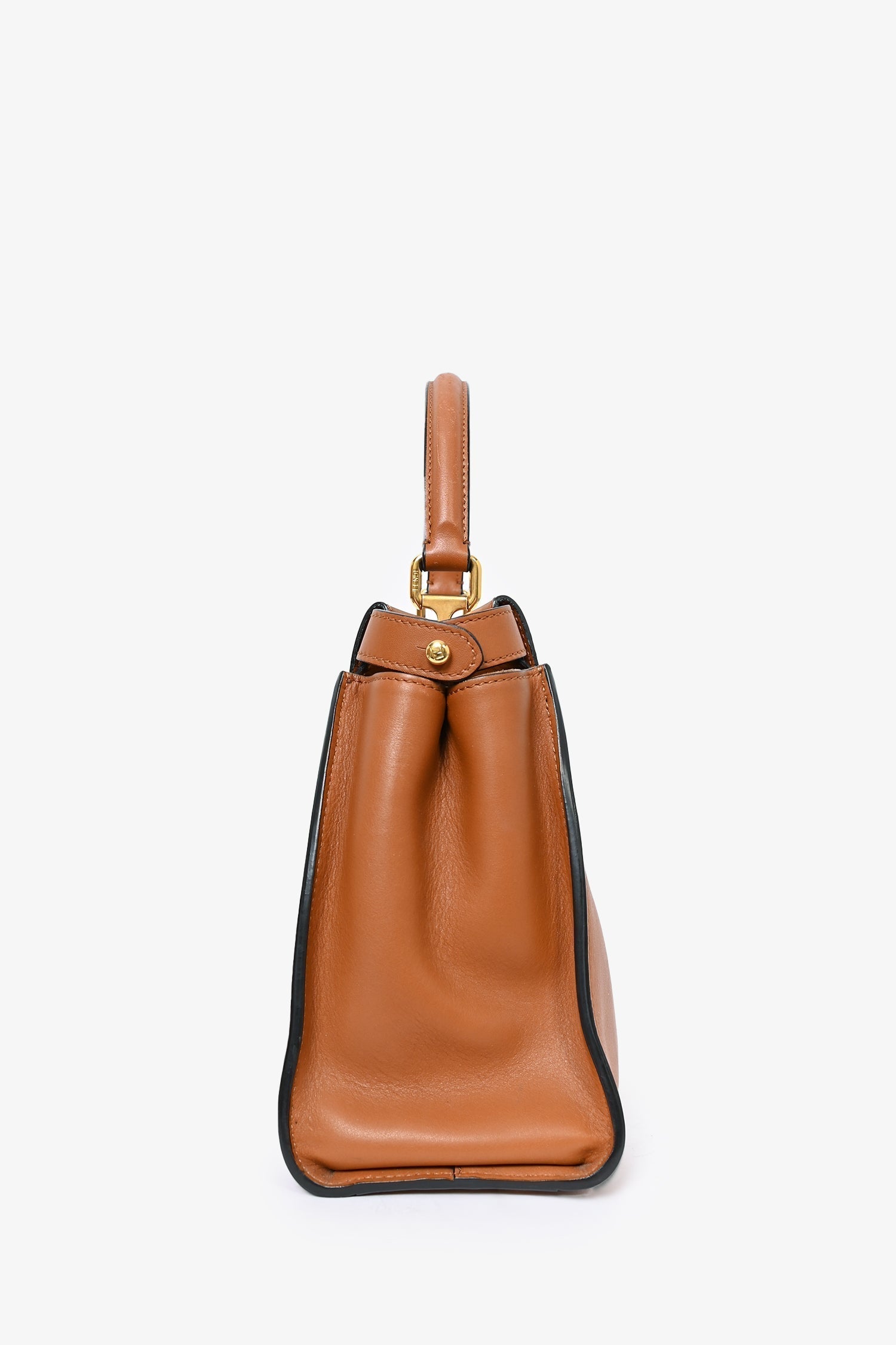 Fendi Brown Leather Canvas Striped Peekaboo Top Handle with Canvas Strap