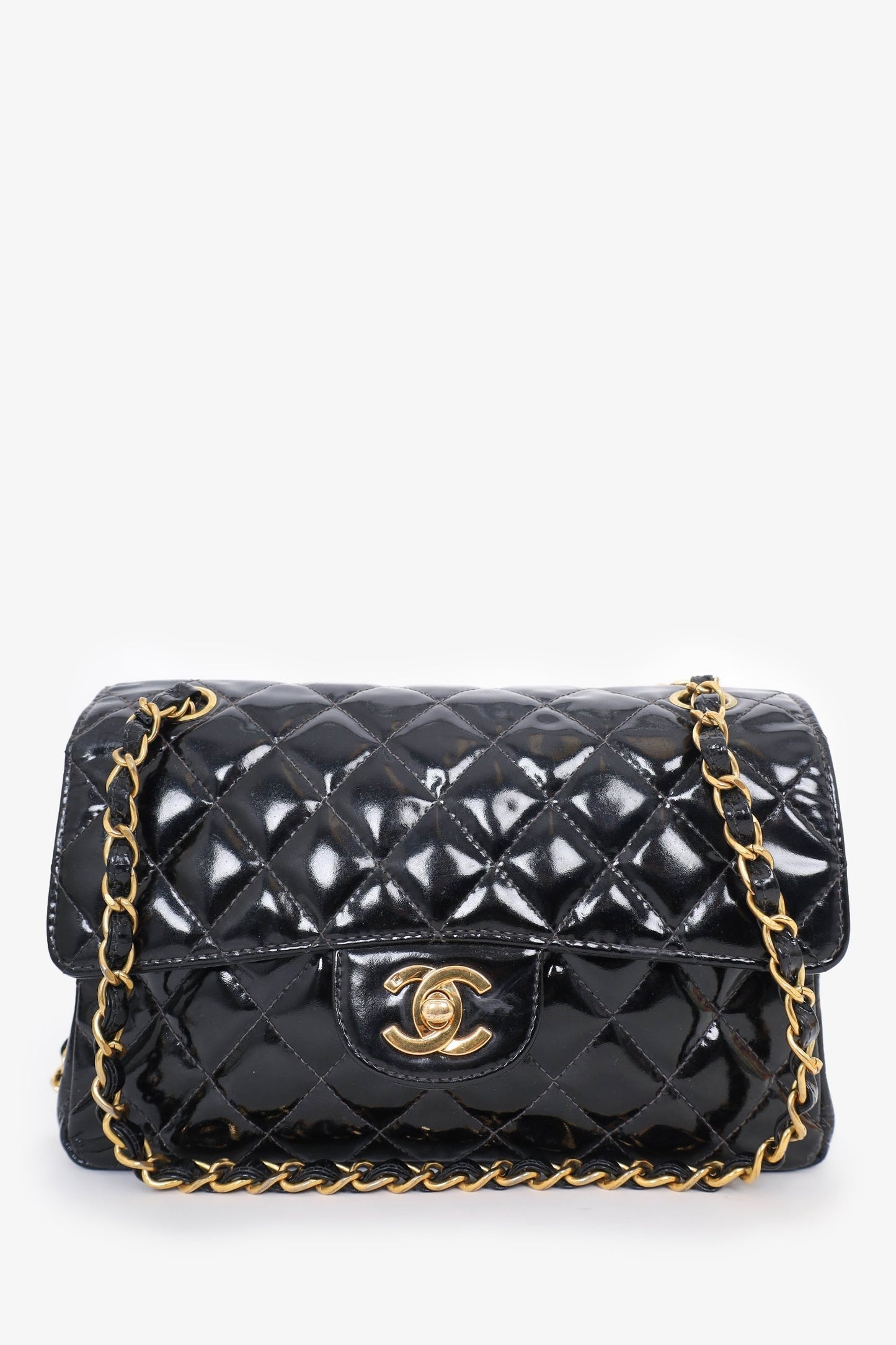 Chanel™ 1996-97 Black Quilted Patent Double Sided Flap Bag