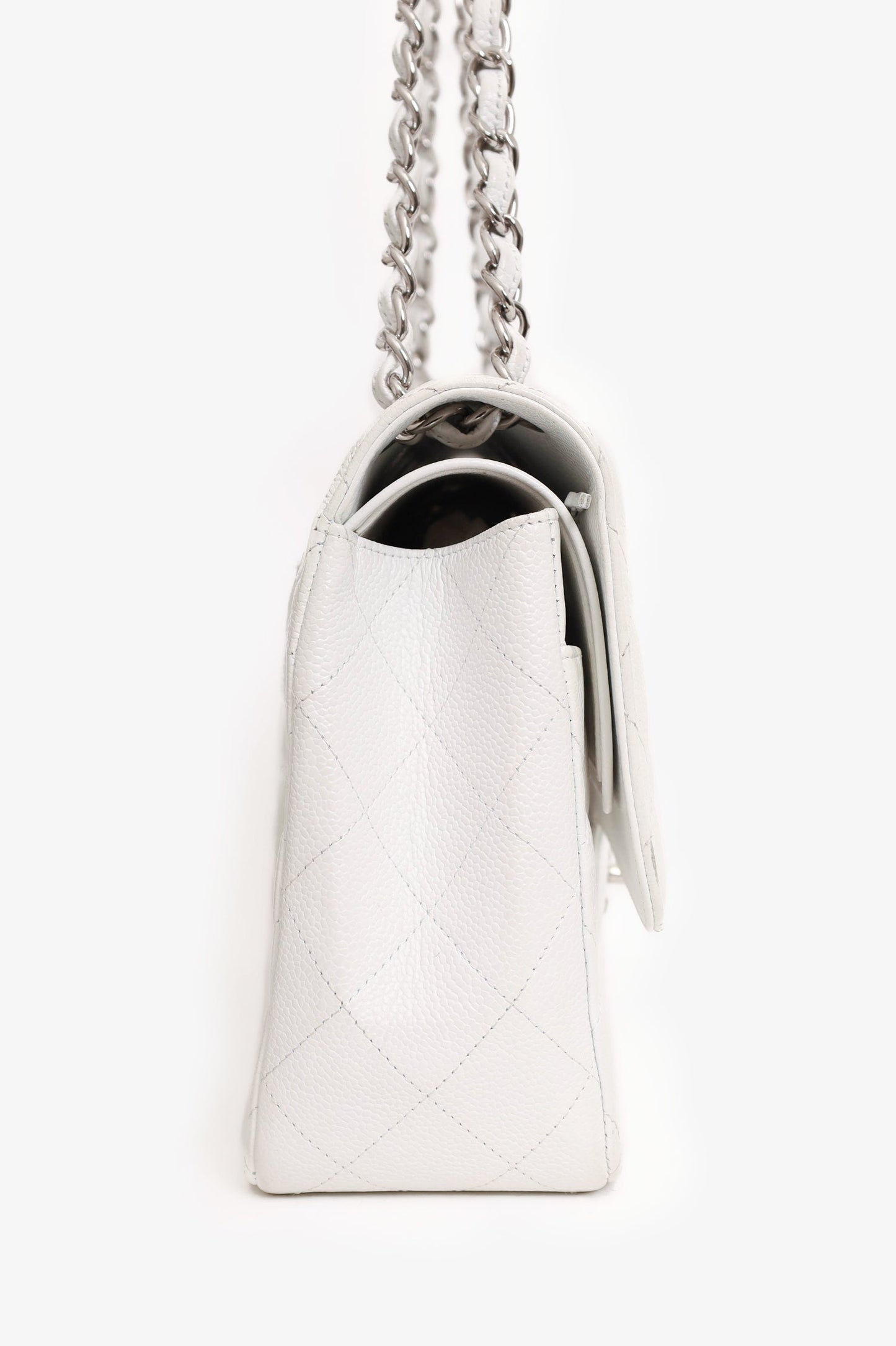Chanel™ 2011 White Caviar Leather Jumbo Classic Flap Shoulder Bag