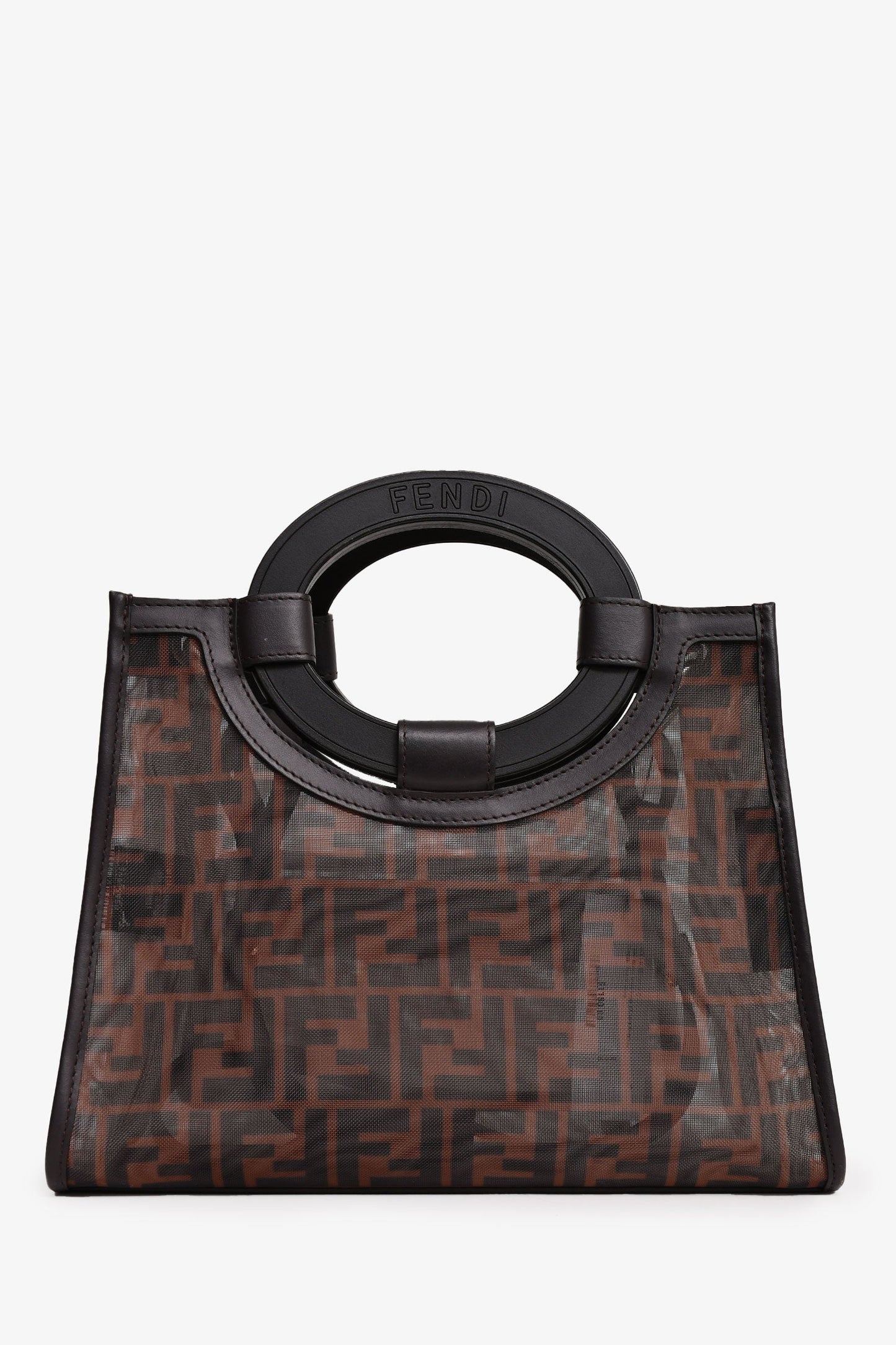 Fendi Brown Mesh Small FF Runaway Shopper Tote with Strap
