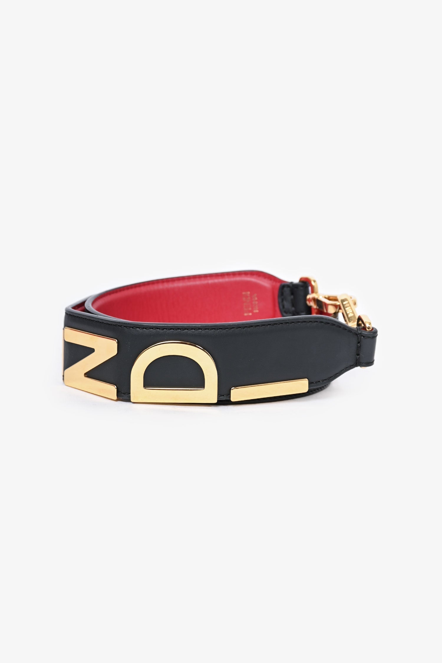 Fendi Black Leather Gold Logo Bag Strap