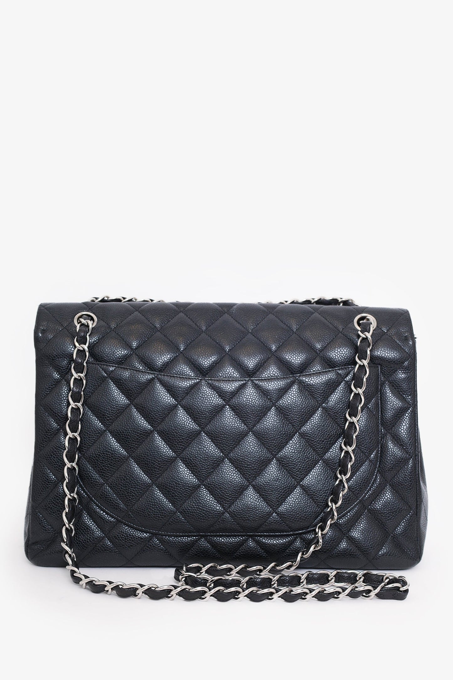Chanel™ 2009-10 Black Caviar Leather Maxi Single Flap Shoulder Bag