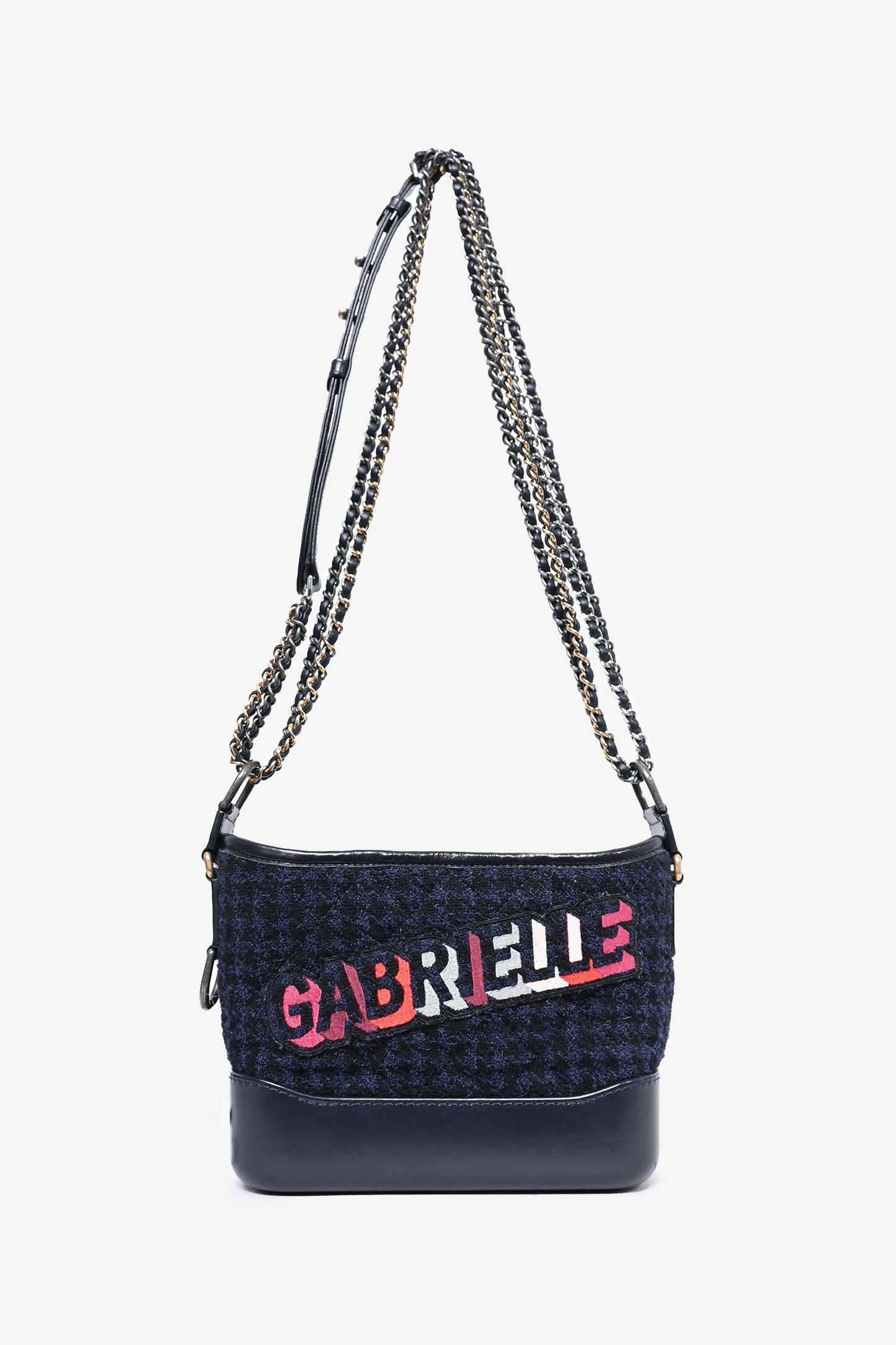 Chanel™ 2017 Black Leather/Navy Tweed Small Gabrielle Shoulder Bag (As Is)
