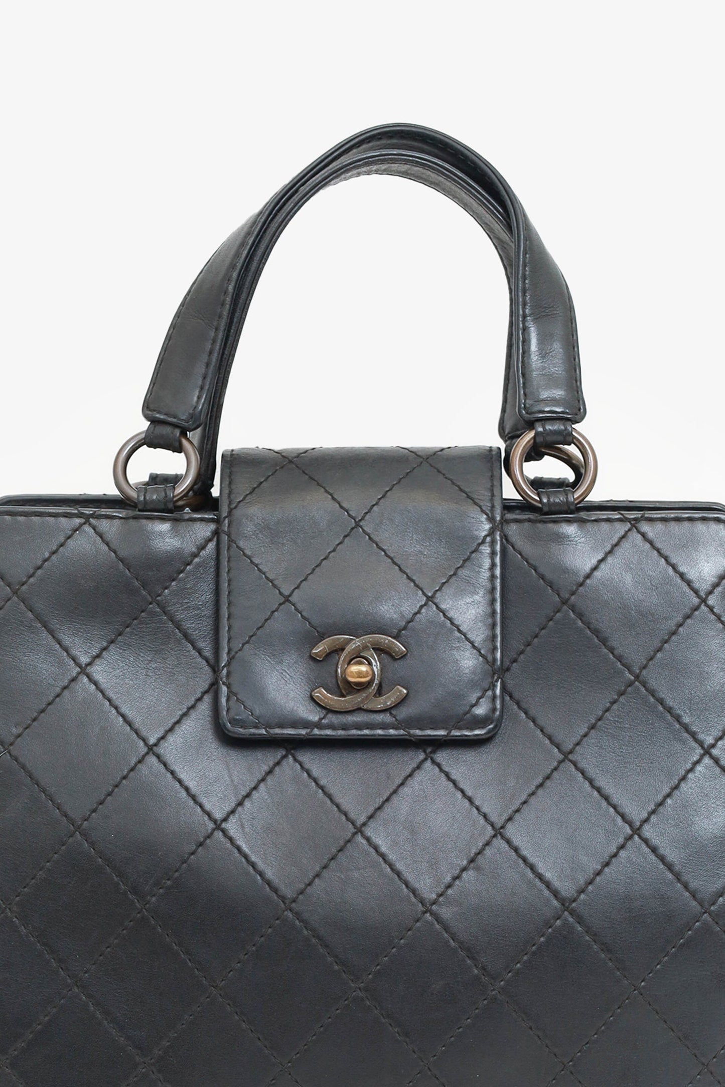 Chanel™ 1996-97 Black Leather Matelasse Coco Mark Tote