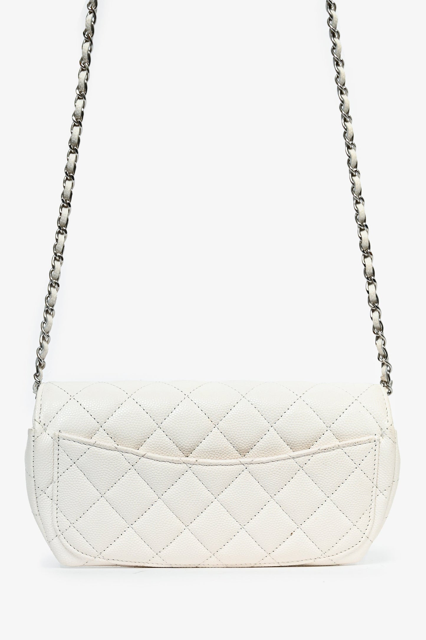 Chanel™ 2021 White Caviar Leather Sunglass Case with Chain Handbag