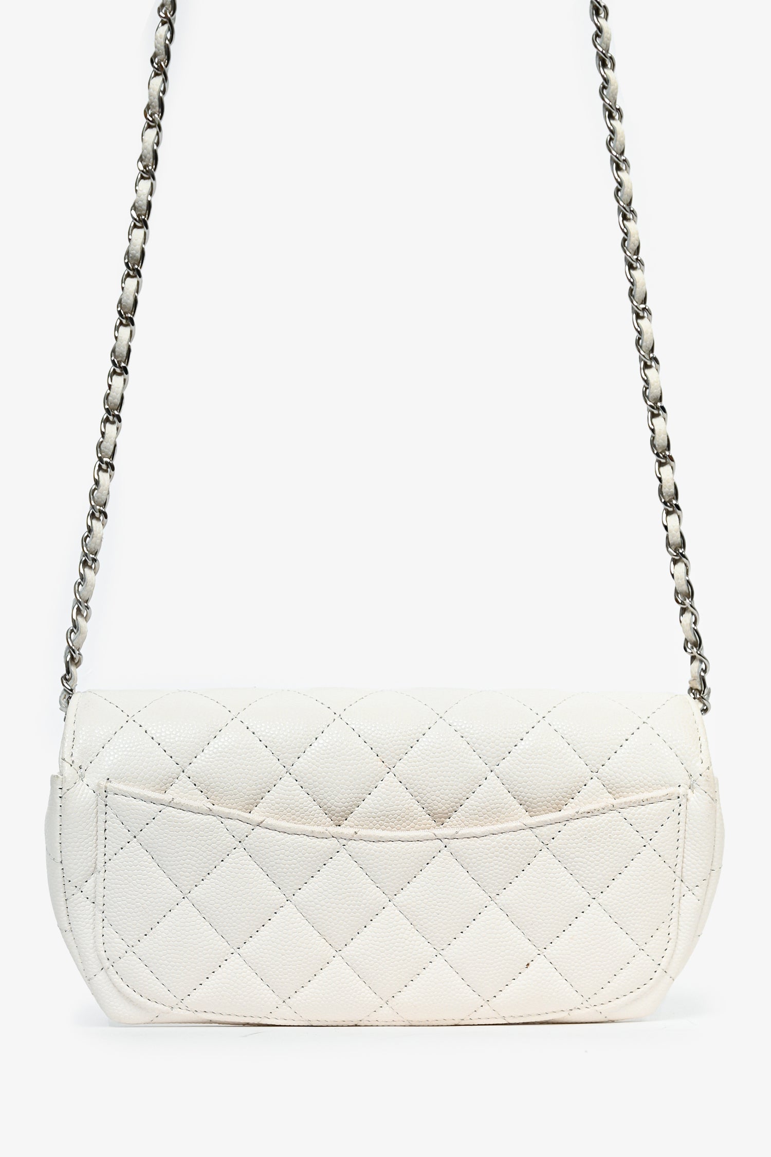 Chanel™ 2021 White Caviar Leather Sunglass Case with Chain Handbag