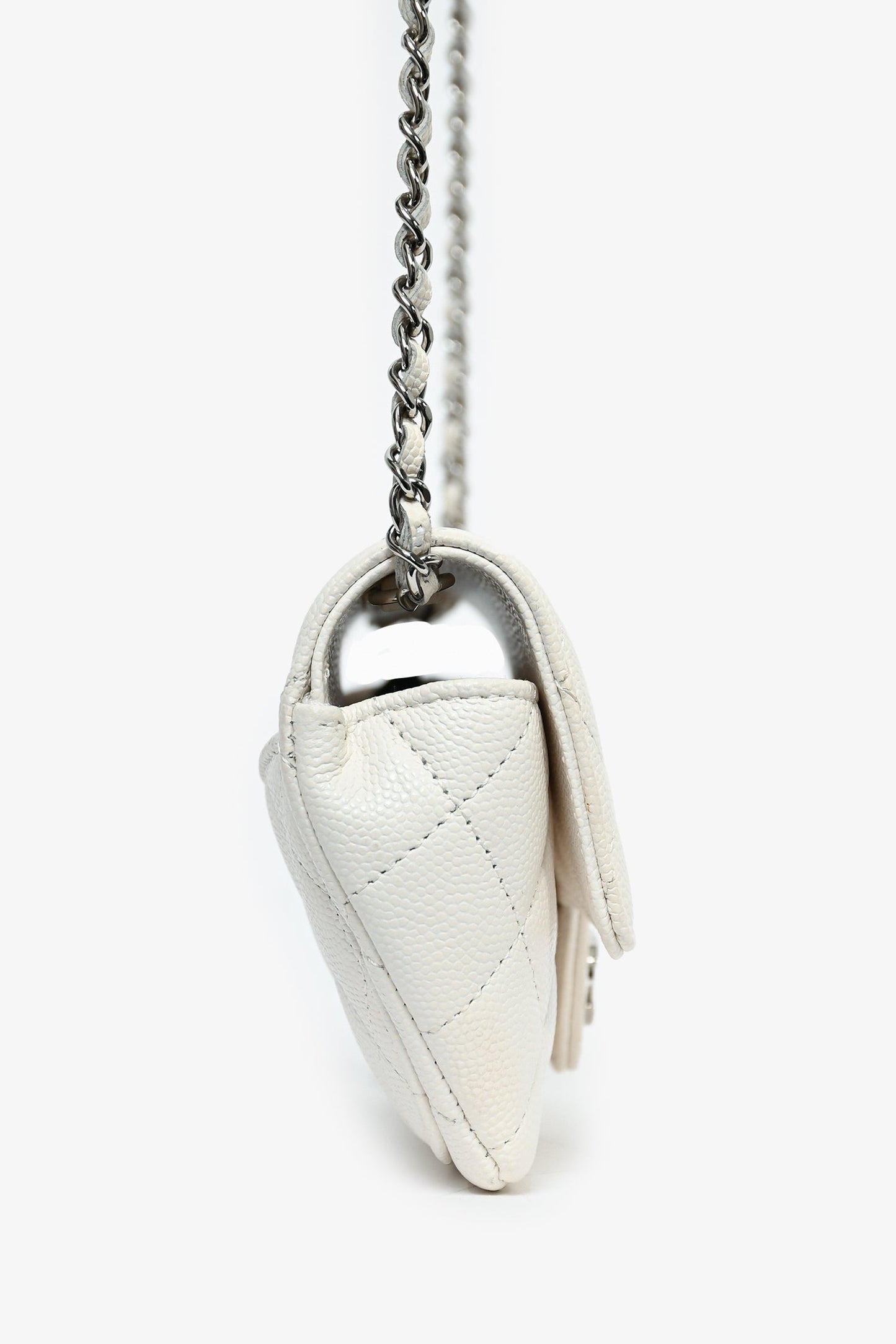 Chanel™ 2021 White Caviar Leather Sunglass Case with Chain Handbag