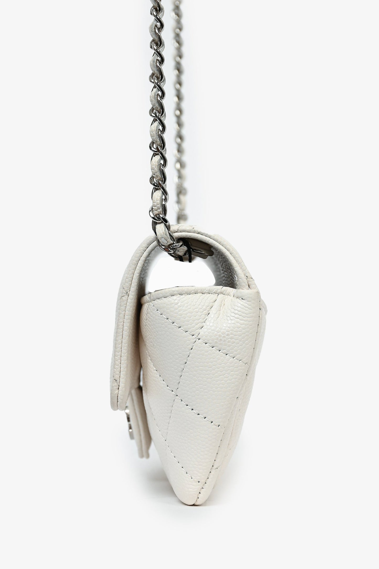 Chanel™ 2021 White Caviar Leather Sunglass Case with Chain Handbag
