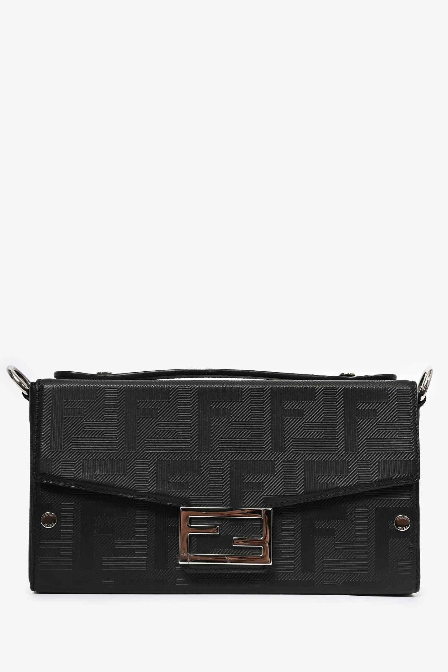 Fendi Black Leather Baguette Soft Trunk Crossbody
