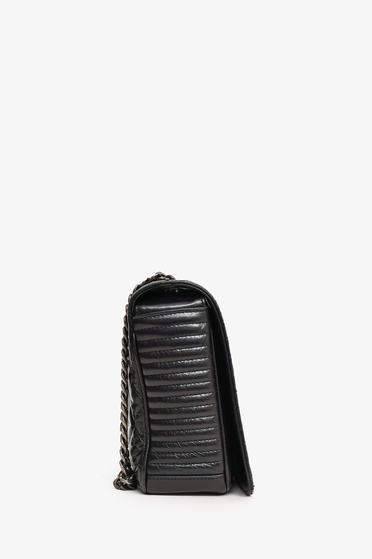 Chanel™ 2014 Black Glazed Leather Coco Boy Flap Bag