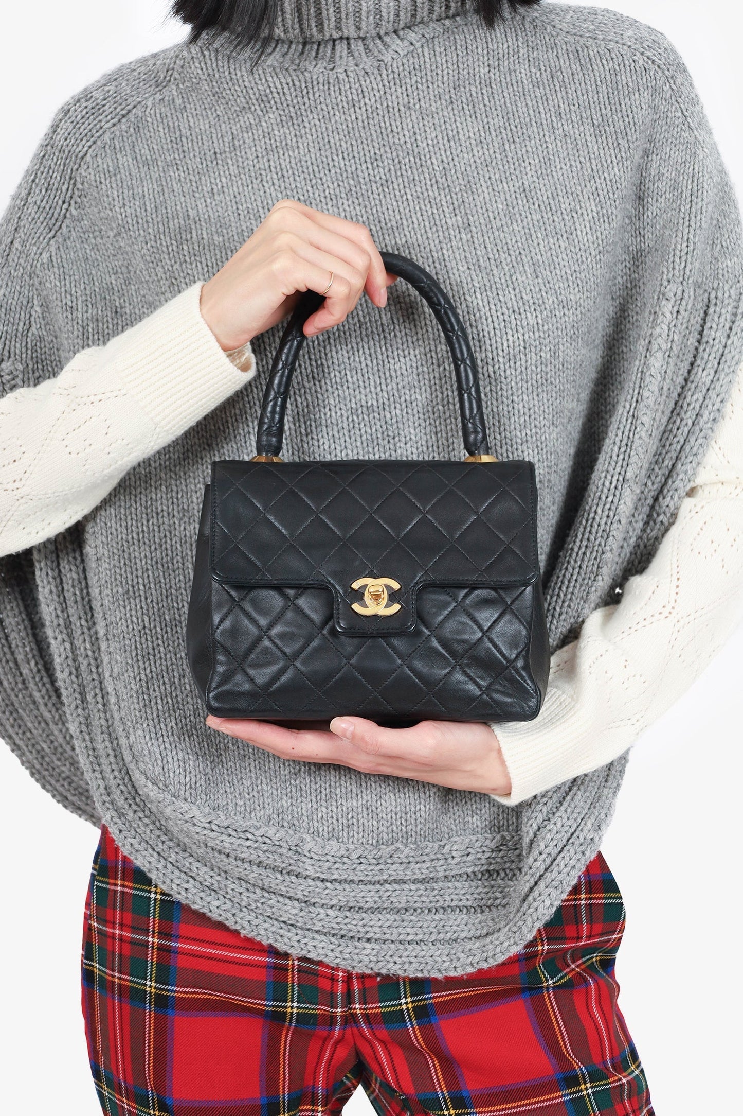 Chanel™ 1991-94 Black Quilted Lambskin Kelly Top Handle Bag