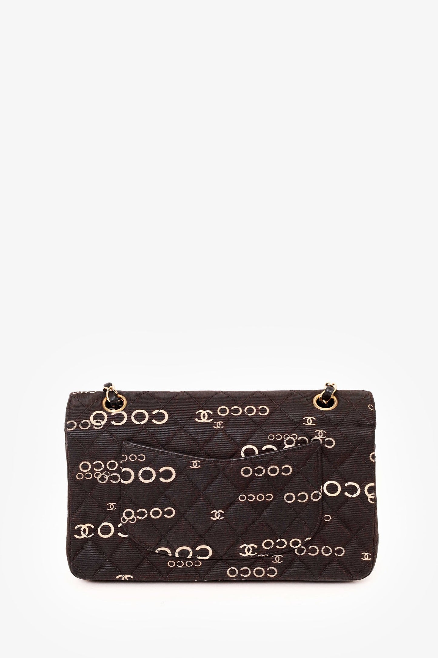 Chanel™ 2002-03 Black/White Quilted Coco Print Medium Double Flap Bag