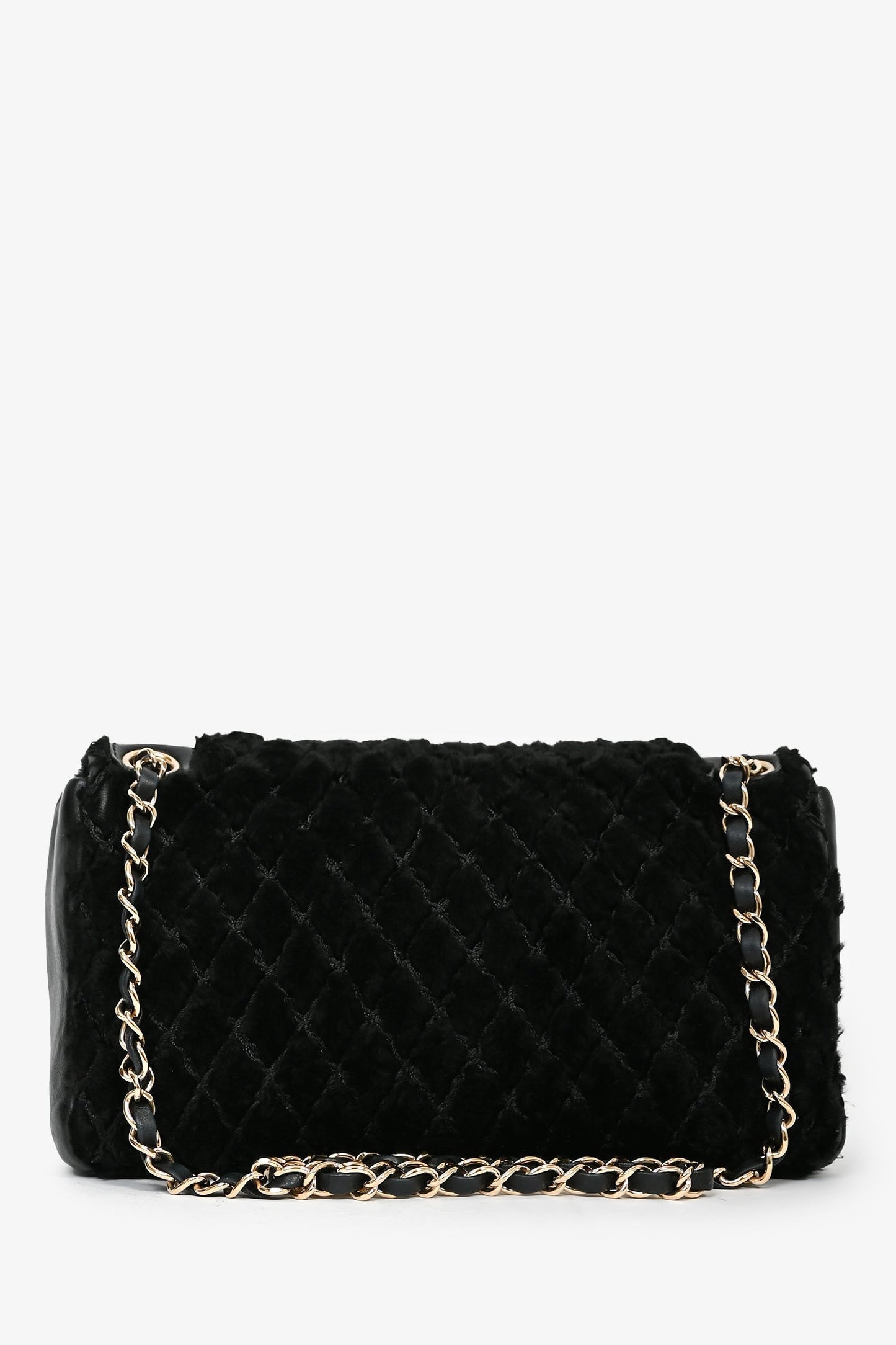 Chanel™ 2008/09 Black Rabbit Fur/Calfskin Leather Flap Bag