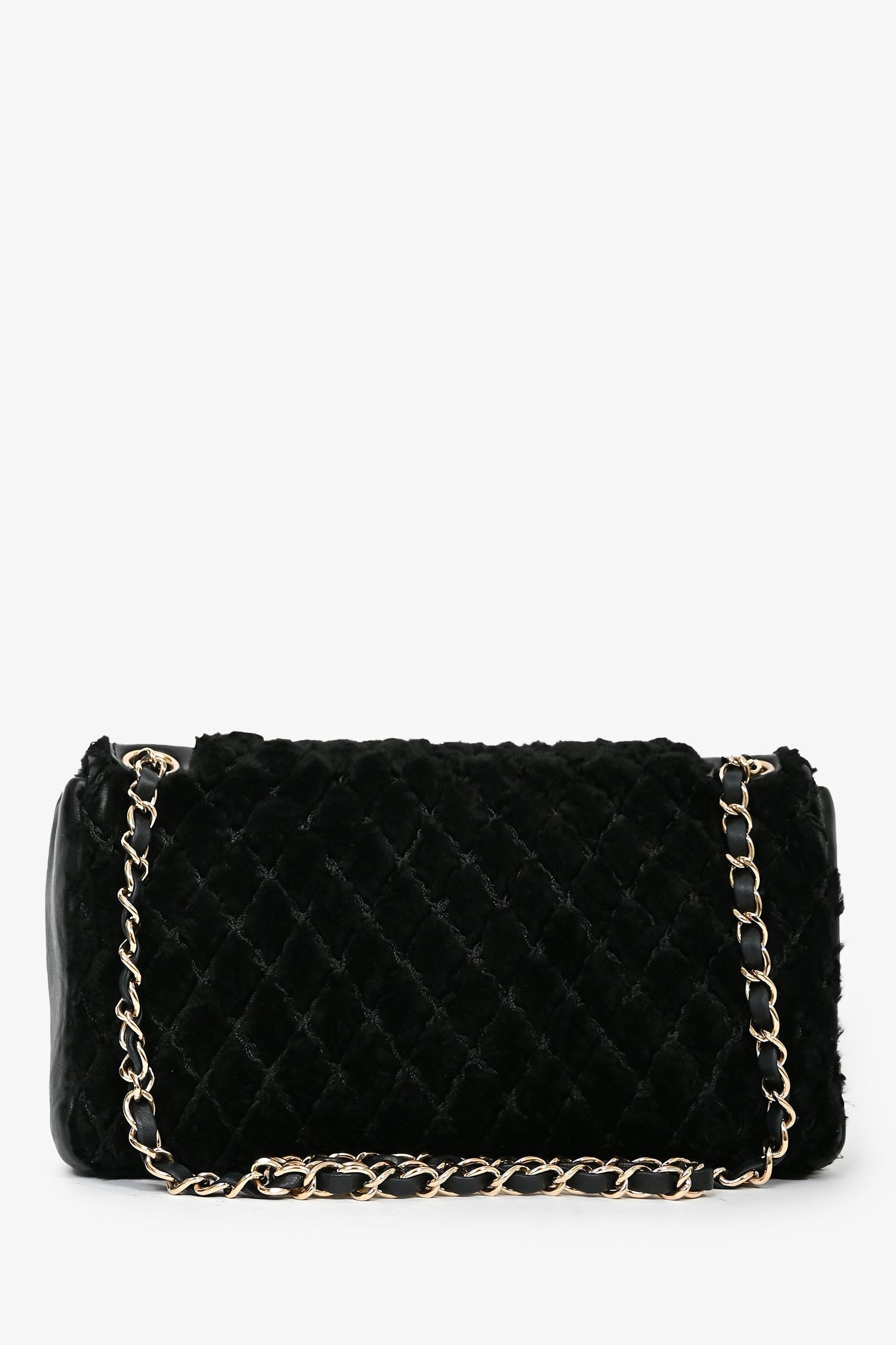 Chanel™ 2008/09 Black Rabbit Fur/Calfskin Leather Flap Bag