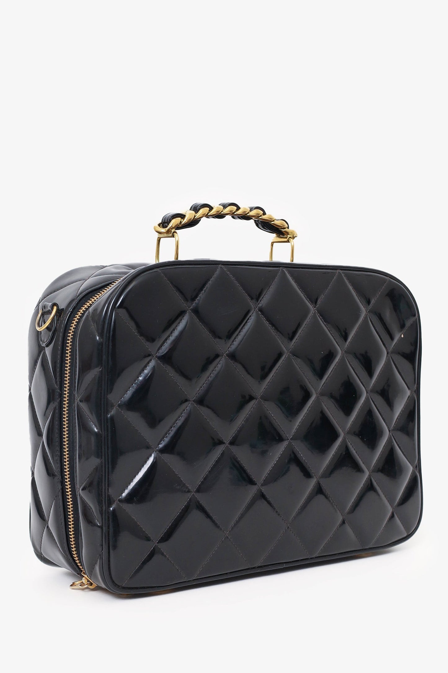 Chanel™ 1994-96 Black Patent Leather Large Vanity Case Handbag