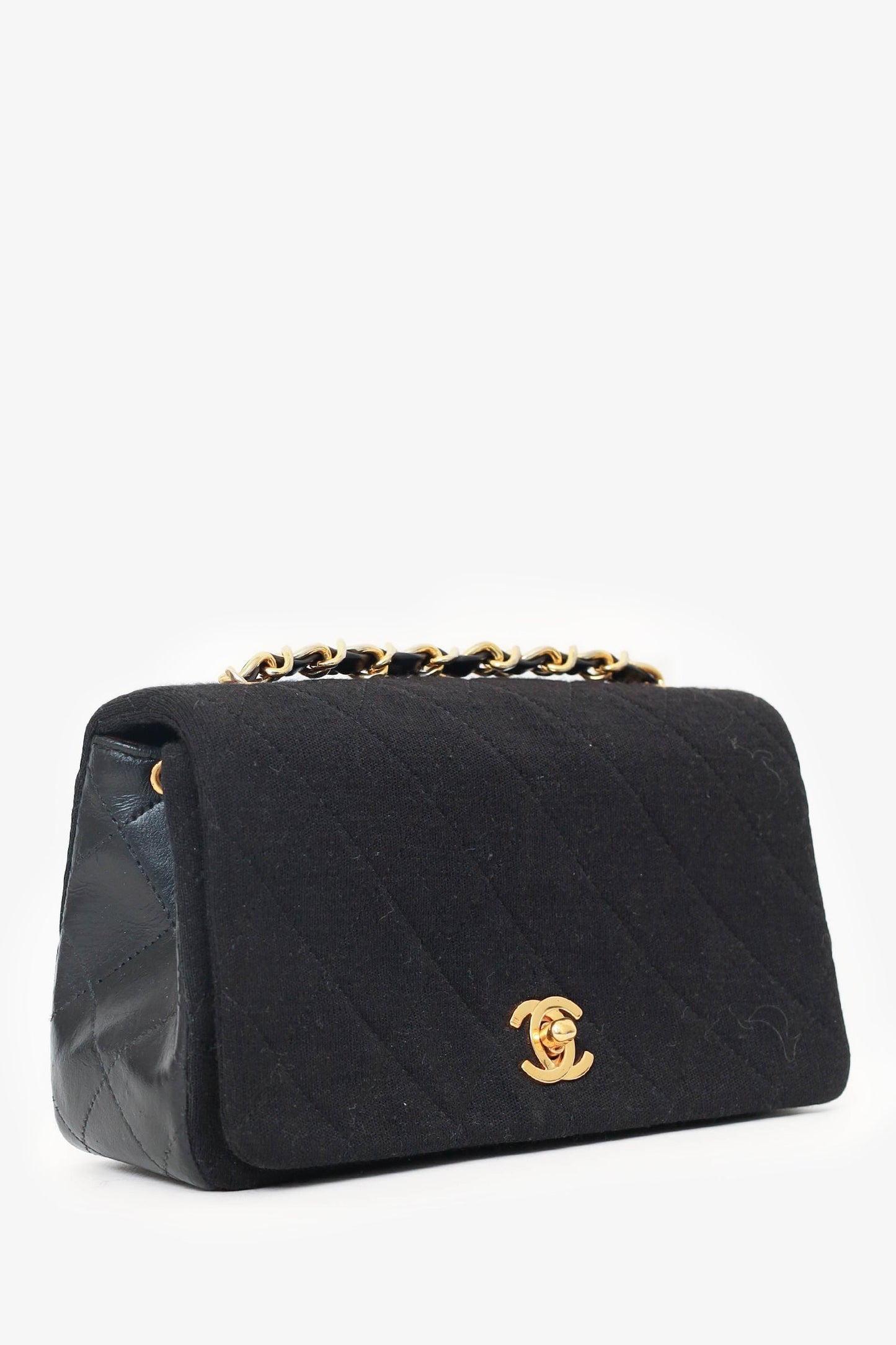 Chanel™ 1989-91 Black Jersey/Lambskin Mini Full Flap Bag