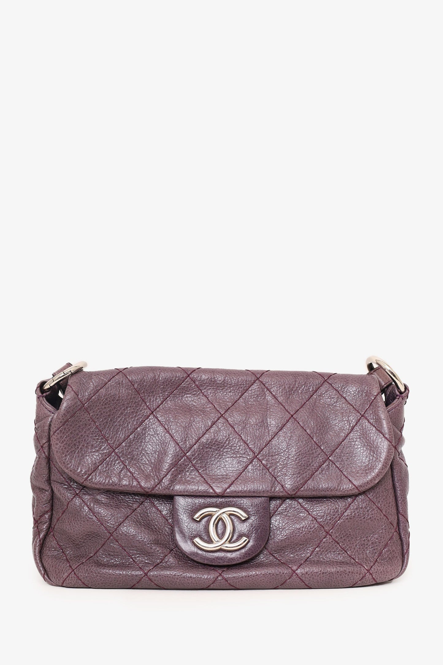 Chanel™ 2009-10 Purple Glazed Calfskin Stitched On The Road Flap Bag