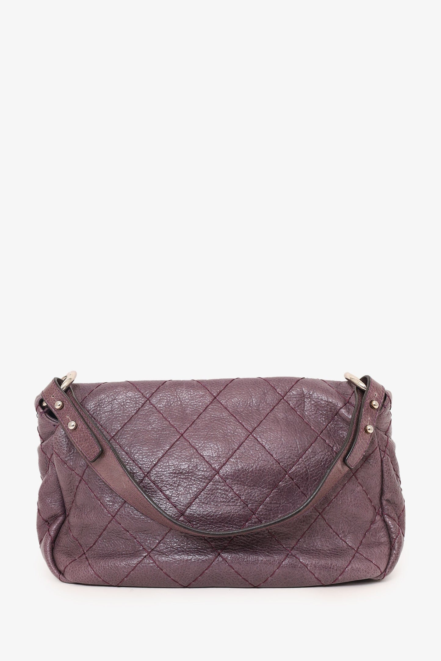 Chanel™ 2009-10 Purple Glazed Calfskin Stitched On The Road Flap Bag