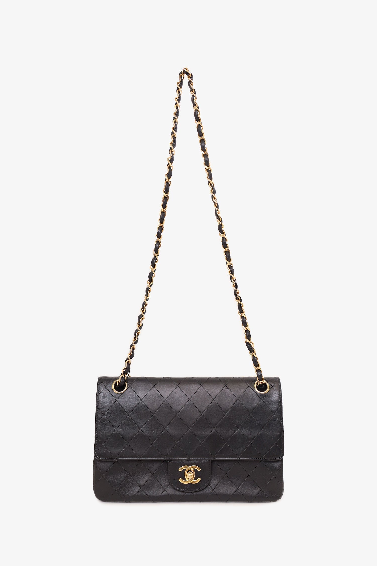 Chanel™ 1986-88 Black Quilted Lambskin Medium Double Flap Bag 'Refurbished'