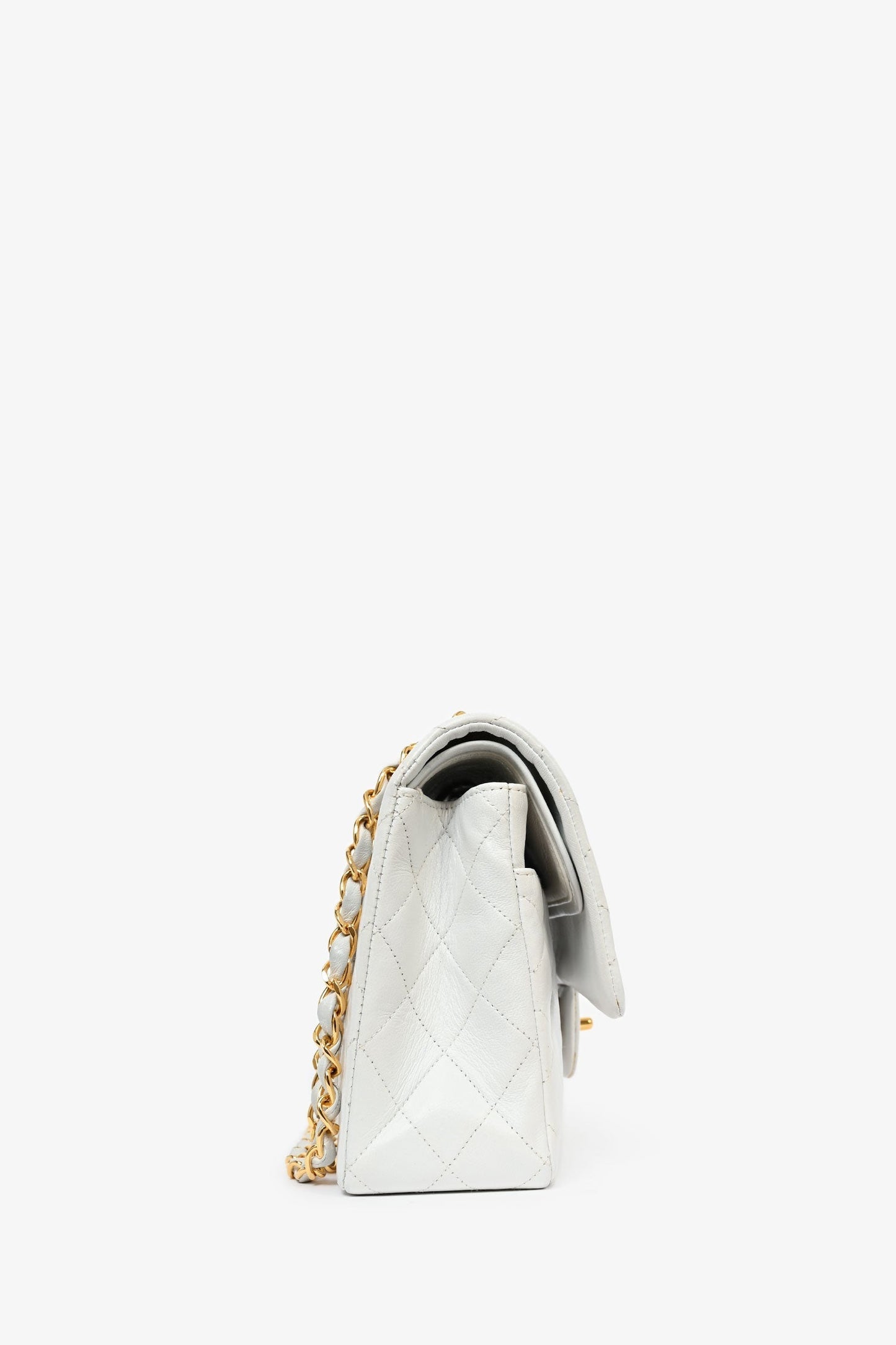 Chanel™ 1991-94 White Quilted Leather Medium Double Flap (Refurbished) Shoulder Bag