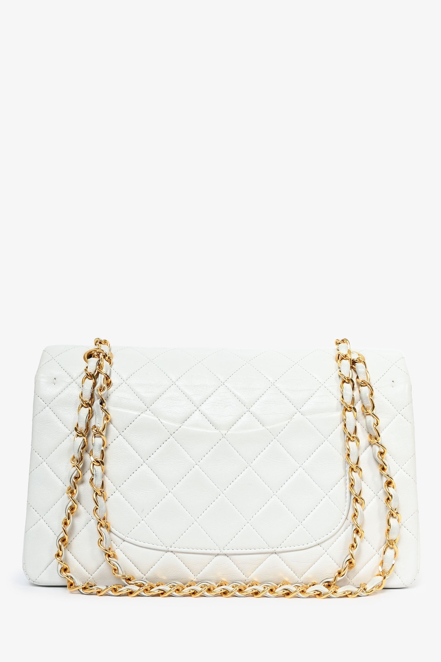 Chanel™ 1991-94 White Quilted Leather Medium Double Flap (Refurbished) Shoulder Bag