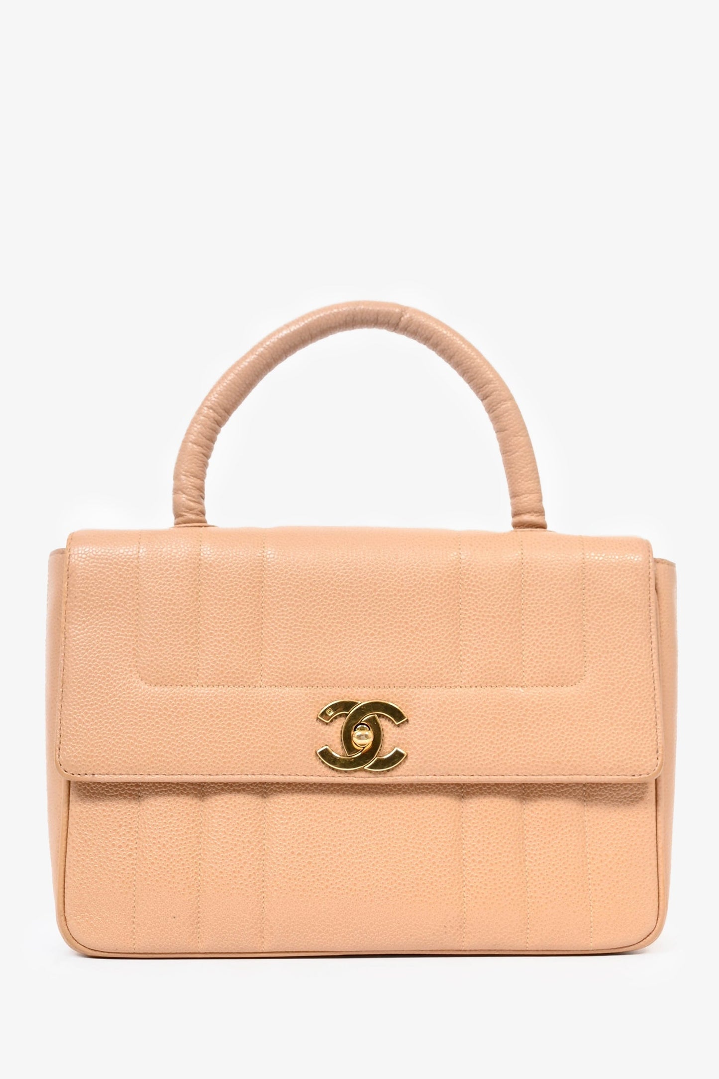 Chanel™ 1995 Beige Caviar Leather Kelly Mademoiselle Top Handle Handbag