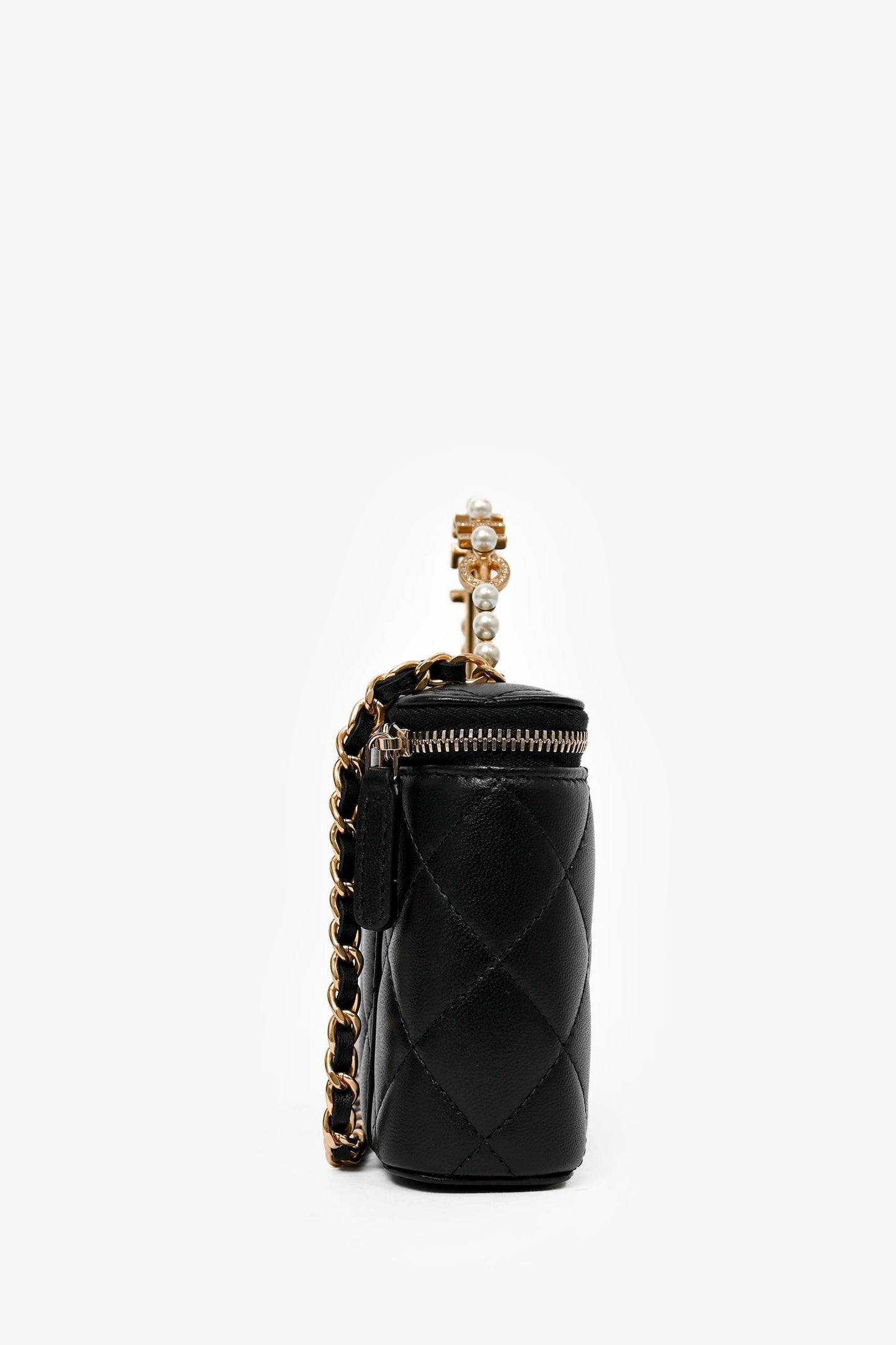 Chanel™ 2023 Black Lambskin Pearl CC Vanity Top Handle Handbag