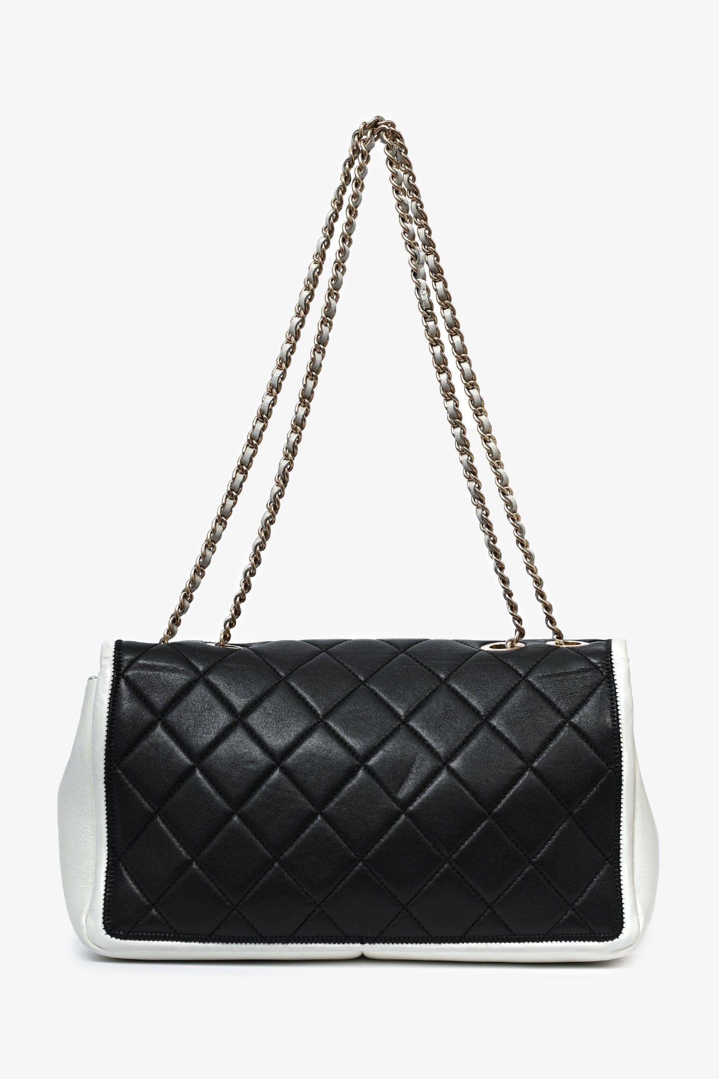 Chanel™ 2012/13 Black/White Lambskin Medium Graphic Flap Bag (Refurbished)