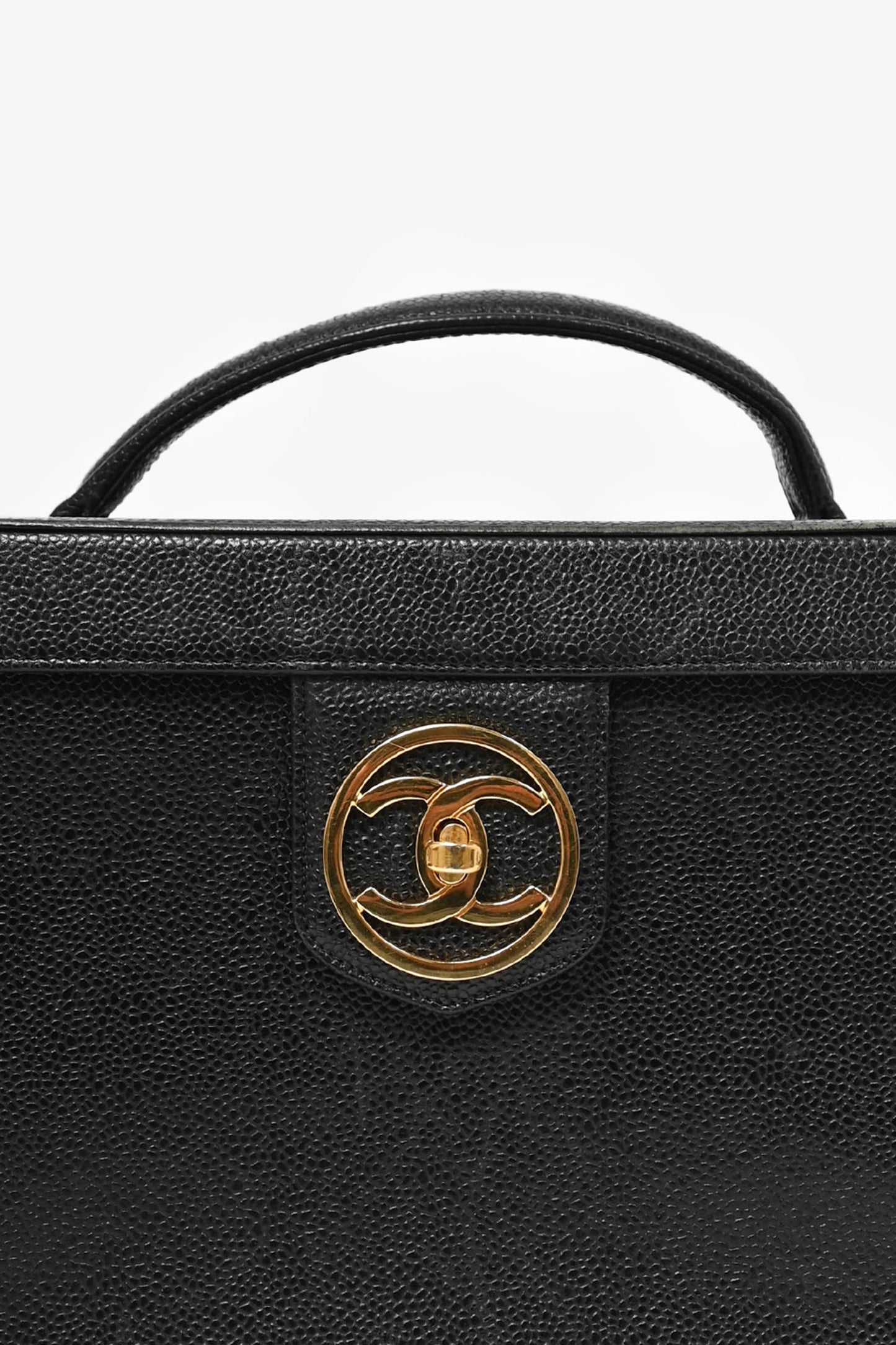 Chanel™ 1991-94 Black Caviar Leather CC Box Vanity Makeup Case with Chain Strap (As Is) Handbag