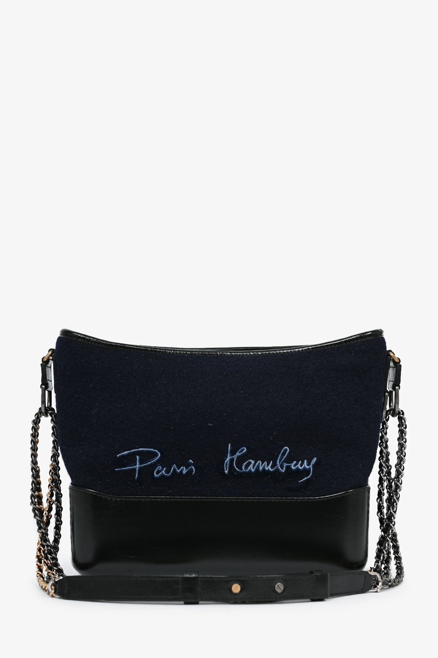 Chanel™ 2019 Navy Wool ' Hamburg' Embroidered Large Gabrielle Hobo Shoulder Bag