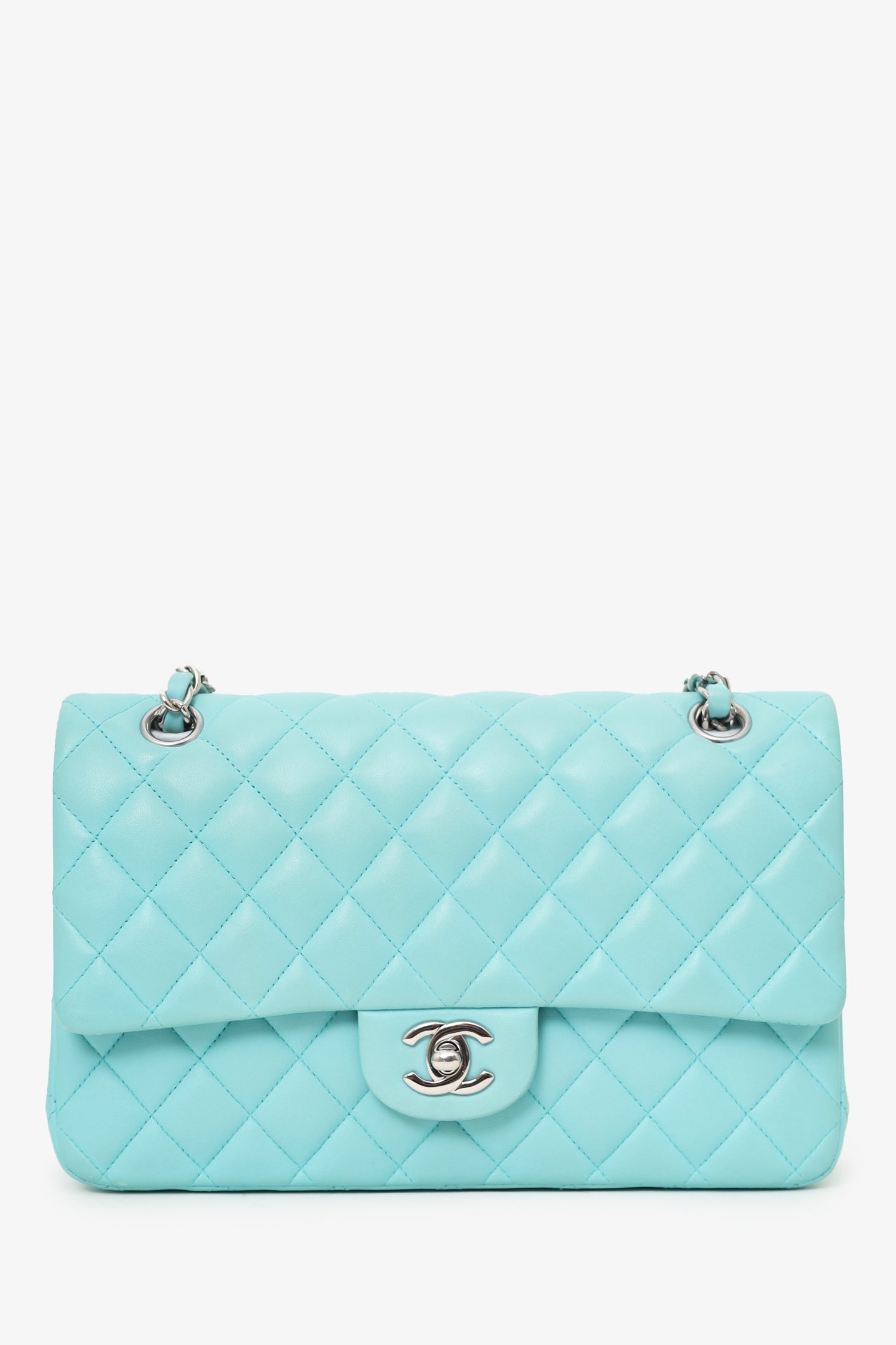 Chanel™ 2019 Turquoise Leather Quilted Double Flap (As Is) Shoulder Bag