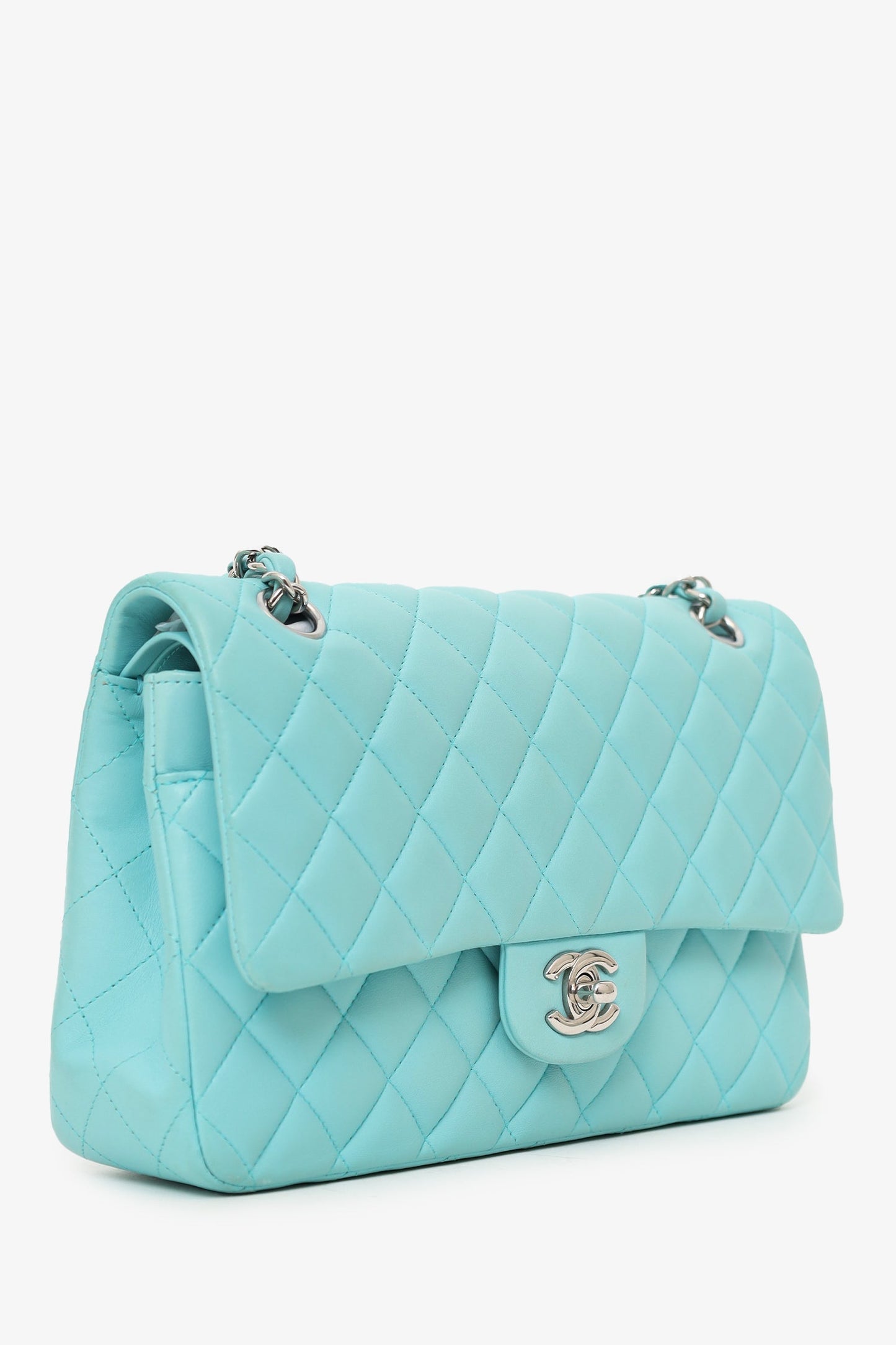 Chanel™ 2019 Turquoise Leather Quilted Double Flap (As Is) Shoulder Bag