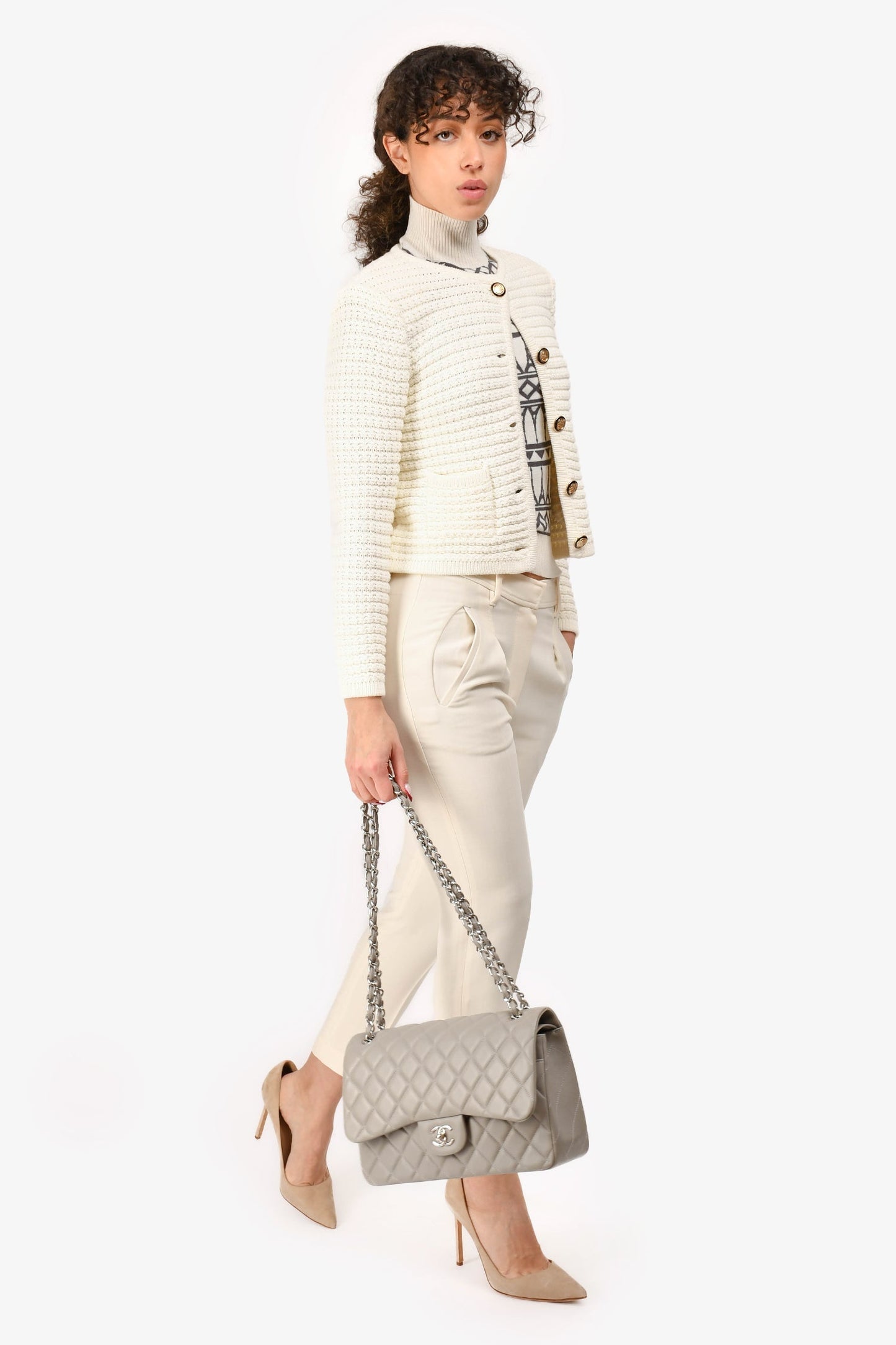 Chanel™ 2019/20 Grey Lambskin Leather Jumbo Double Flap Shoulder Bag