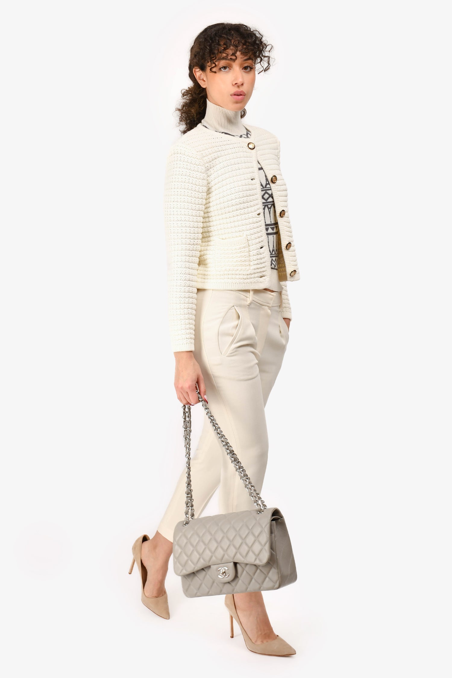 Chanel™ 2019/20 Grey Lambskin Leather Jumbo Double Flap Shoulder Bag