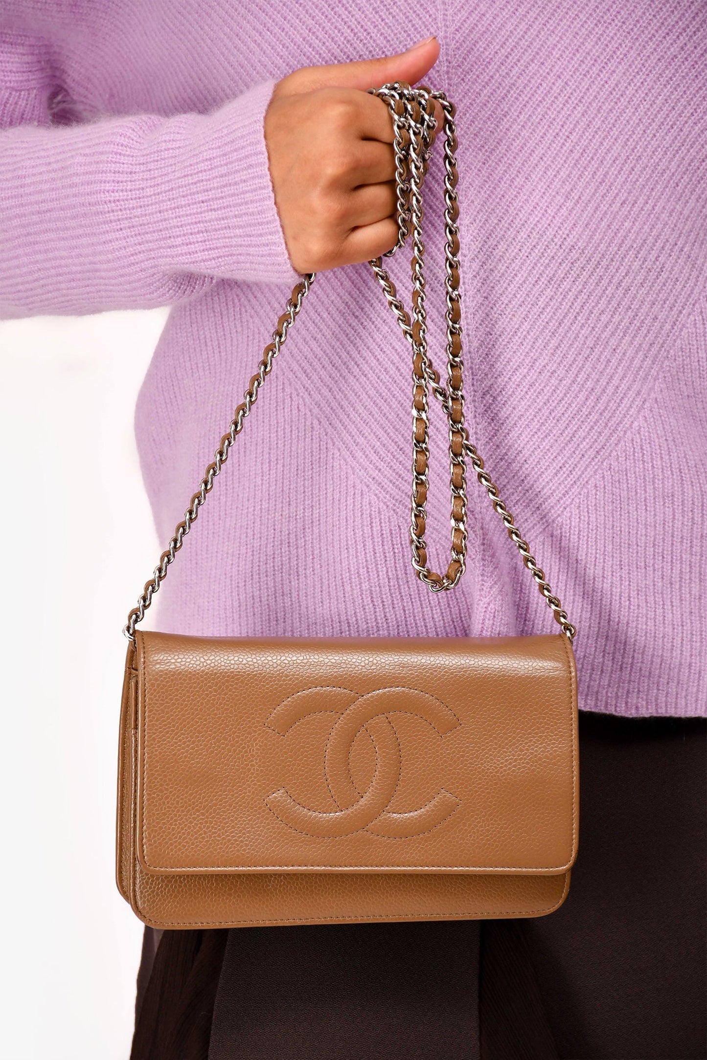 Chanel™ 2012-13 Brown Caviar Leather CC Logo Wallet On Chain Crossbody