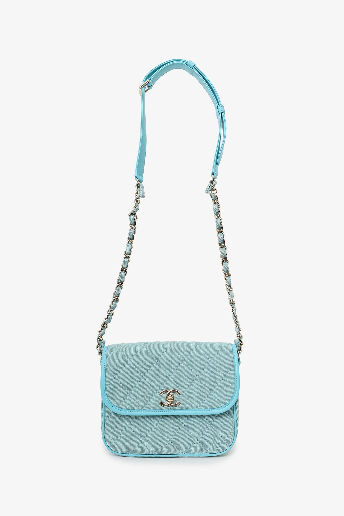 Chanel™ 2021 Blue Quilted CC Small Messenger Flap Bag