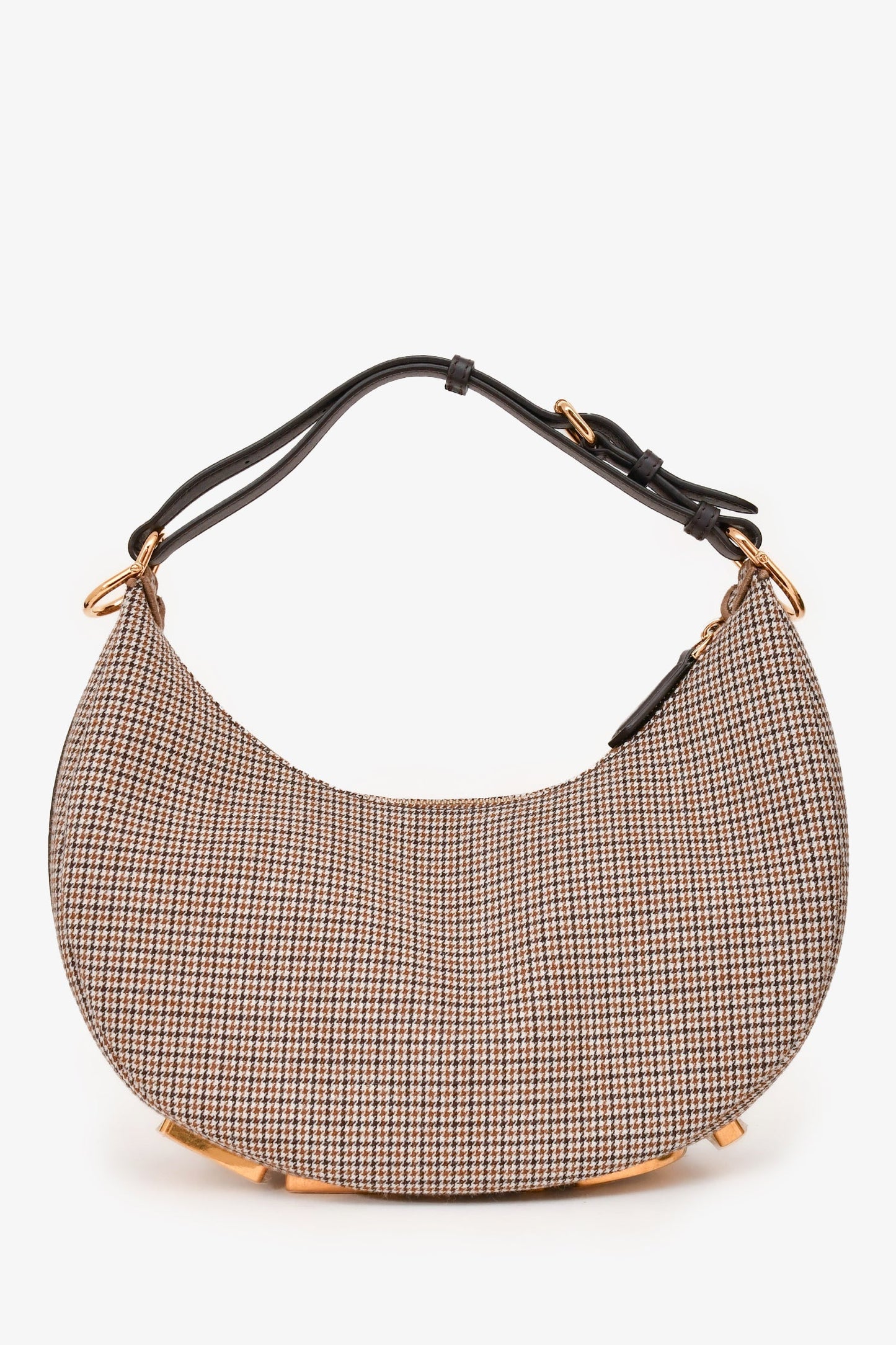 Fendi Brown Leather/Fabric Houndstooth Fendigraphy Small Shoulder Bag