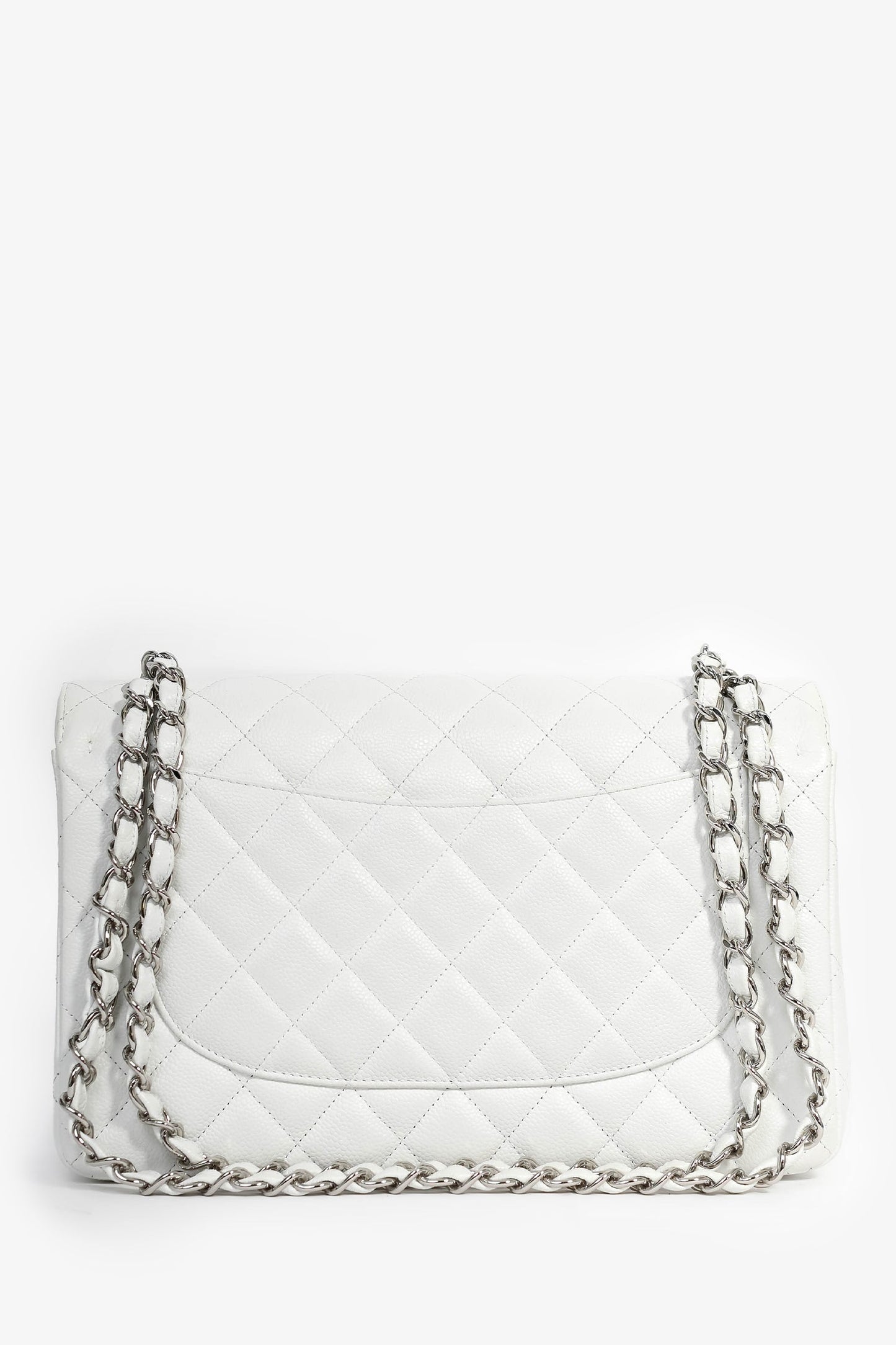 Chanel™ 2011 White Caviar Leather Jumbo Double Flap Shoulder Bag