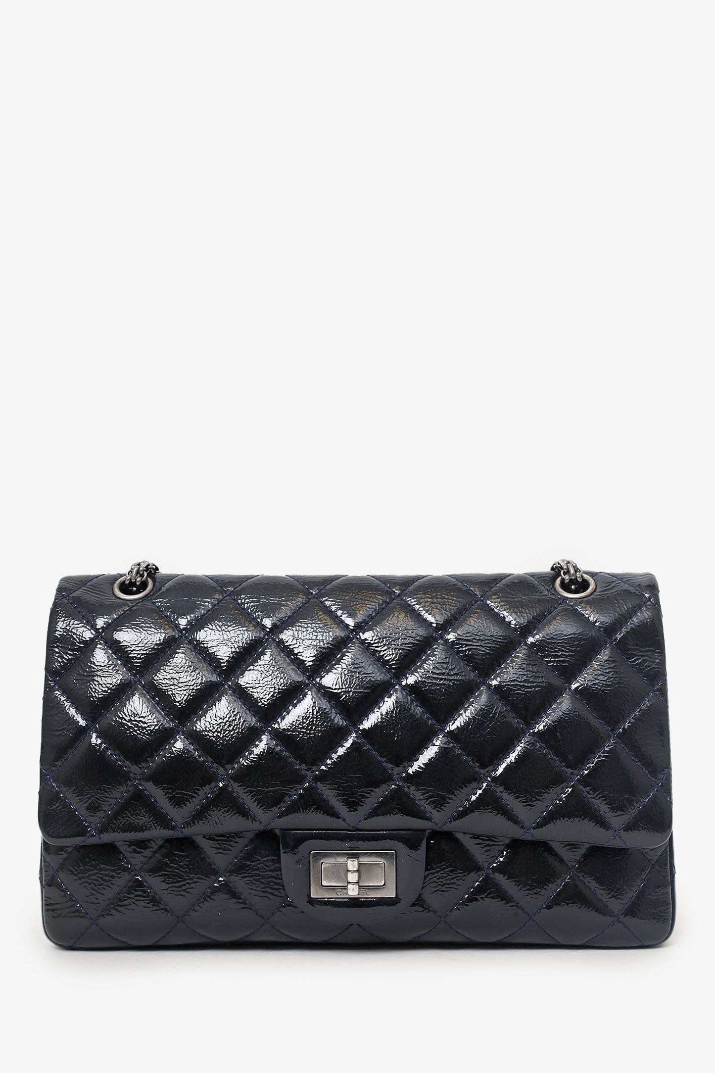 Chanel™ 2010-11 Navy Patent Leather Reissue 227 Double Flap Bag